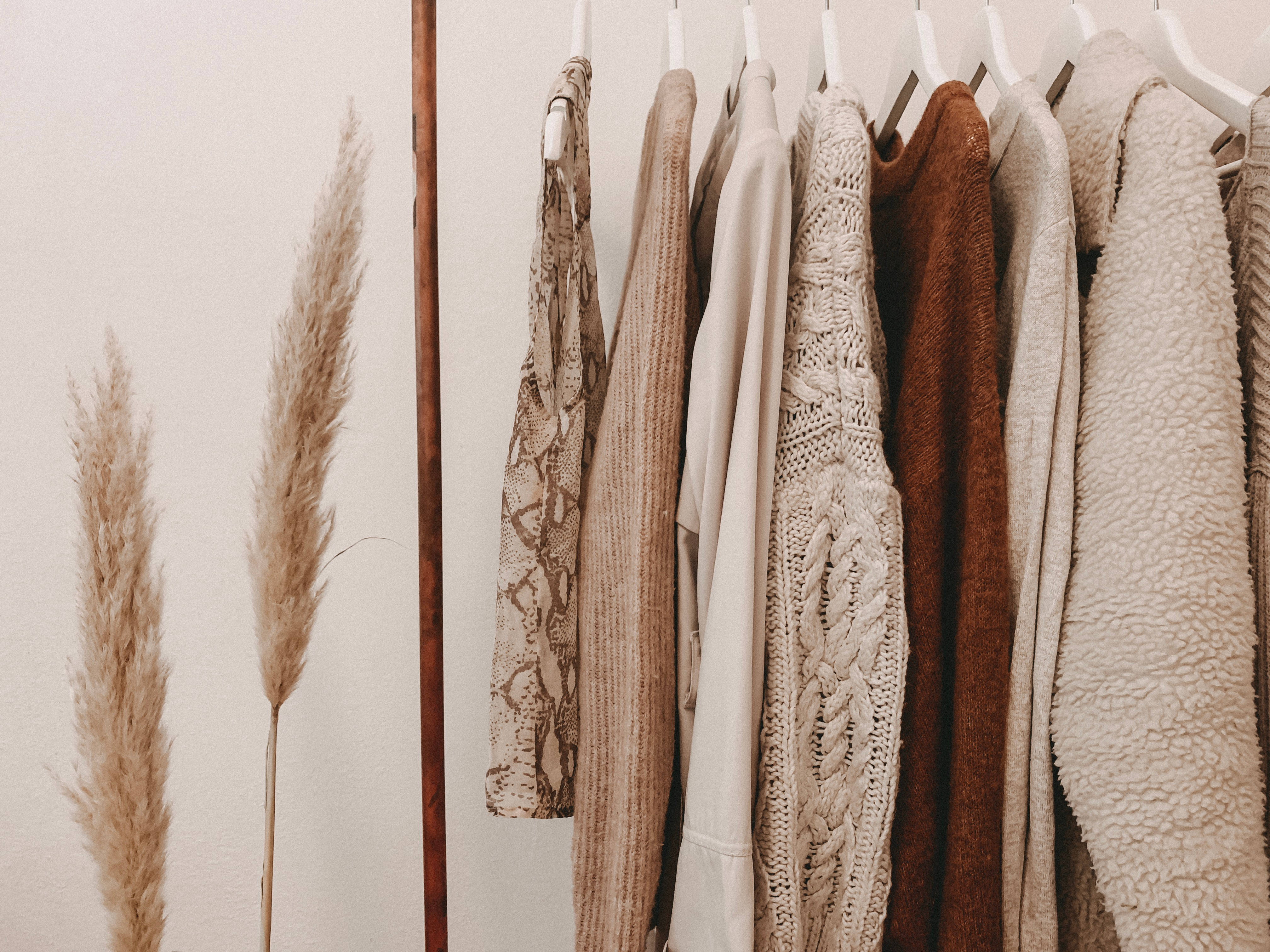 beige aesthetic, earth-toned sweaters, textured garments, 4K Desktop Wallpaper
