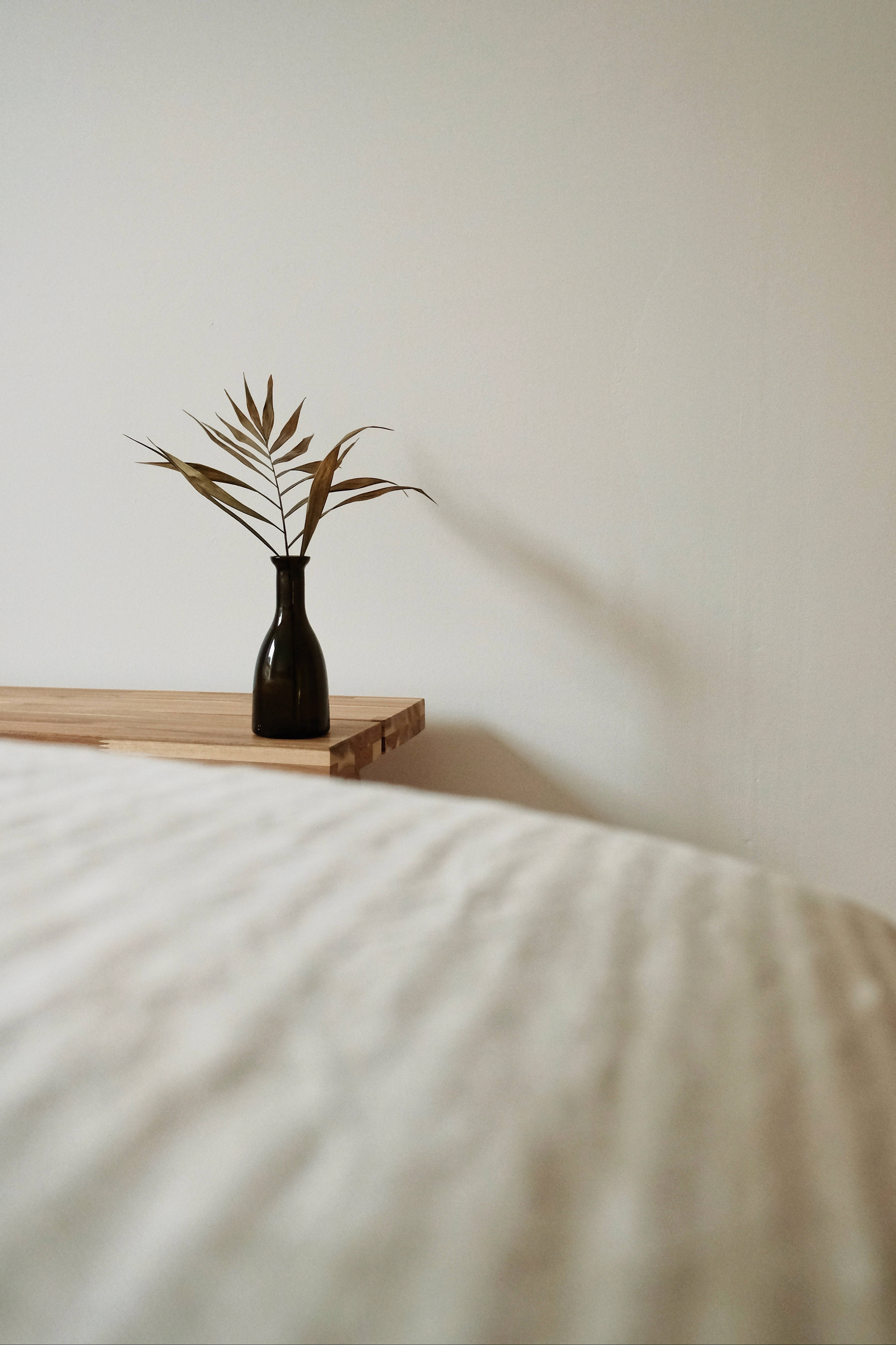 beige, minimalist bedroom, dark vase, 5K Phone Wallpaper