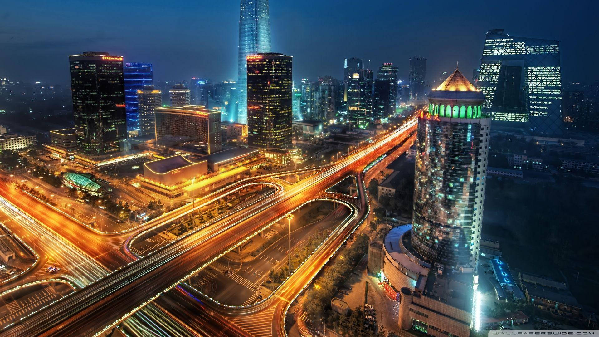 Beijing, modern city, night, Full HD Desktop Wallpaper