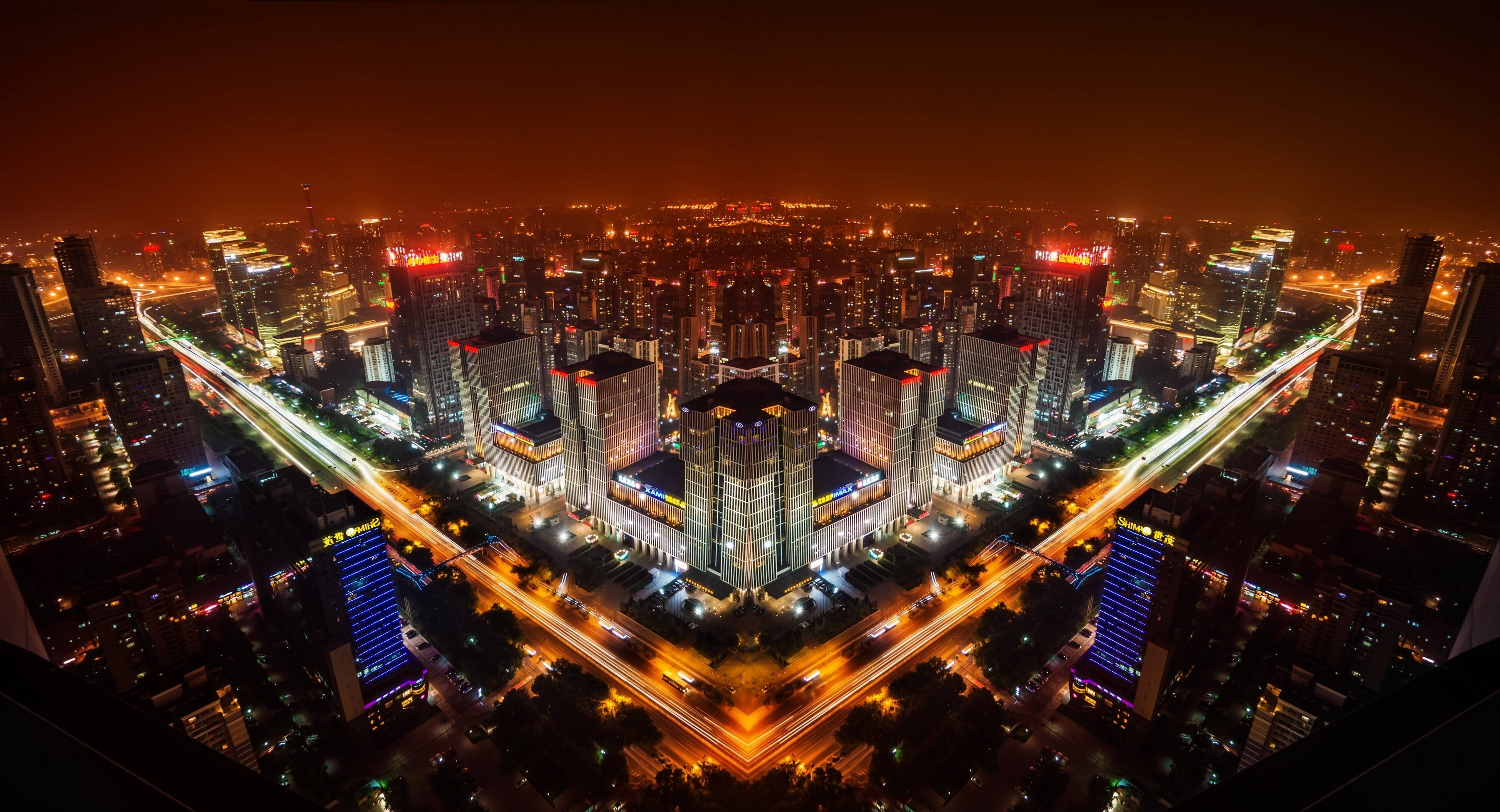 Beijing, City At Night, Aerial night view, 2K Desktop Wallpaper