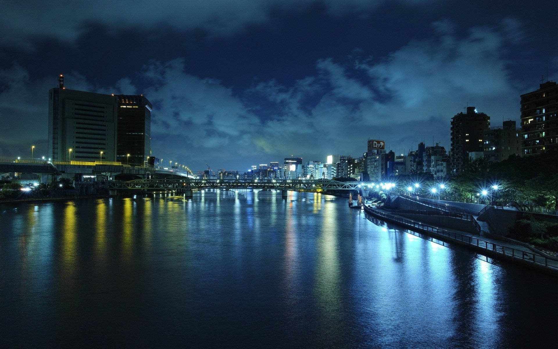 Beijing, night cityscape, river, Full HD Desktop Wallpaper