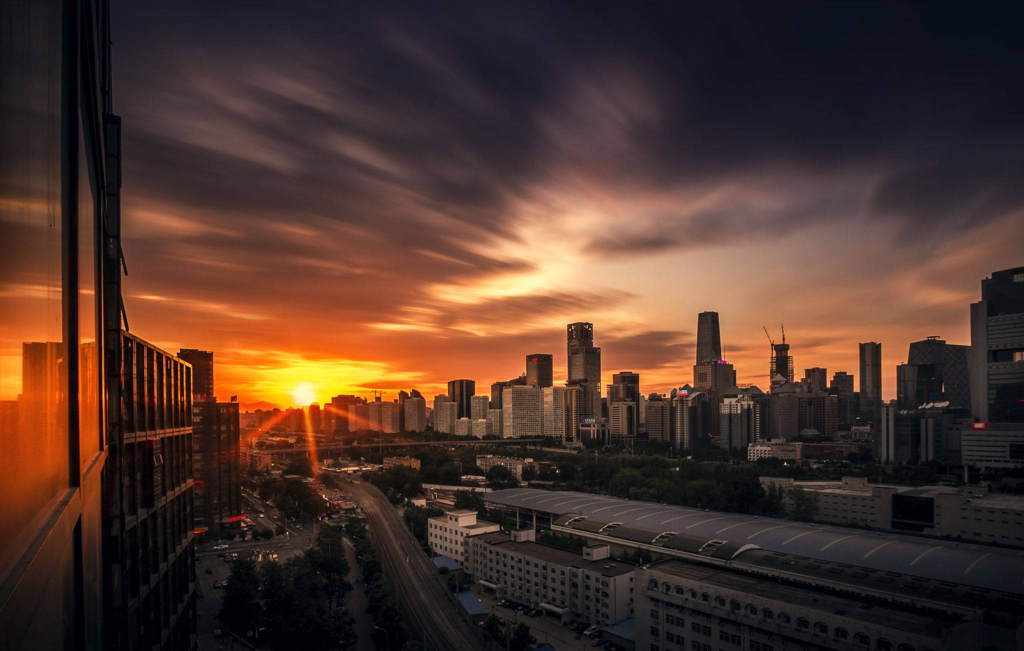 Beijing, modern cityscape, sunset, Full HD Desktop Wallpaper