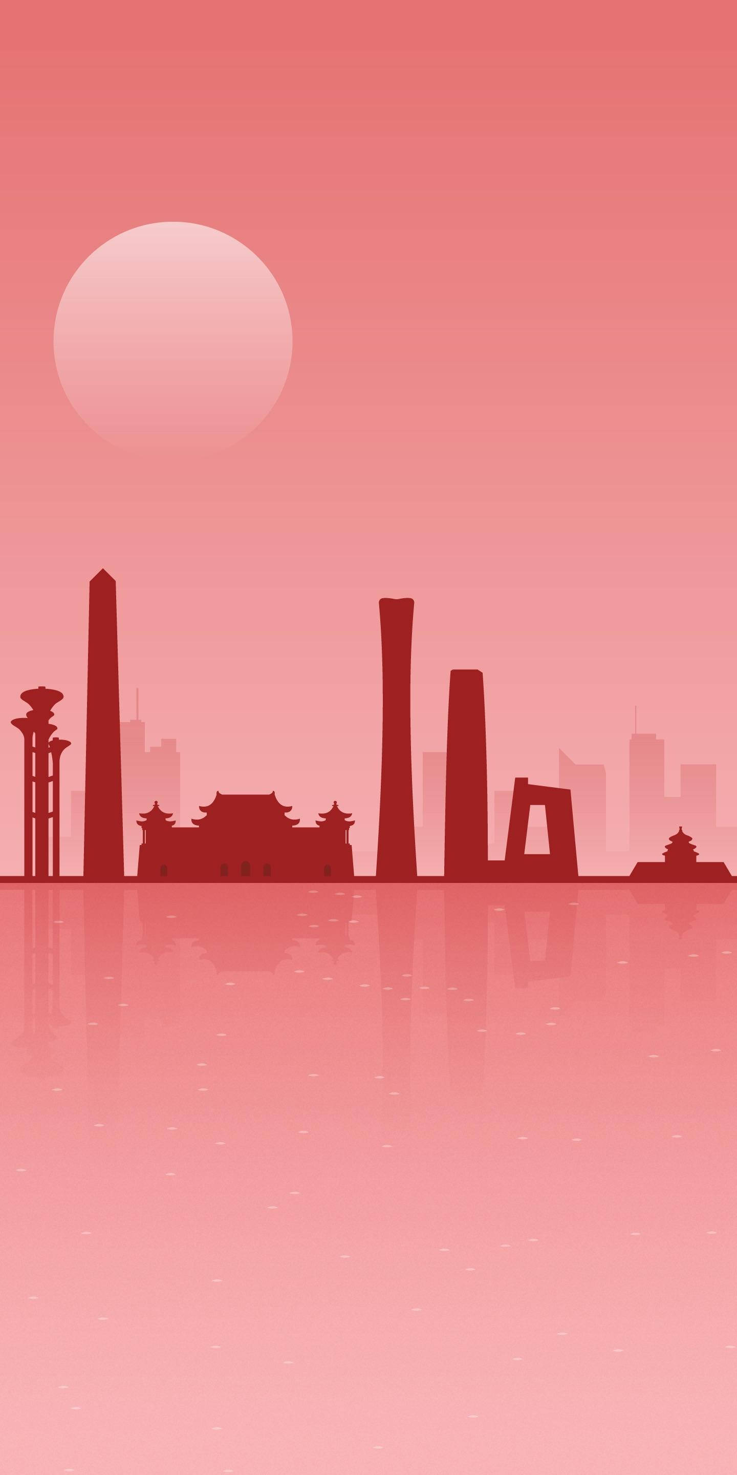 Beijing, neon pink, skyline, 2K Phone Wallpaper