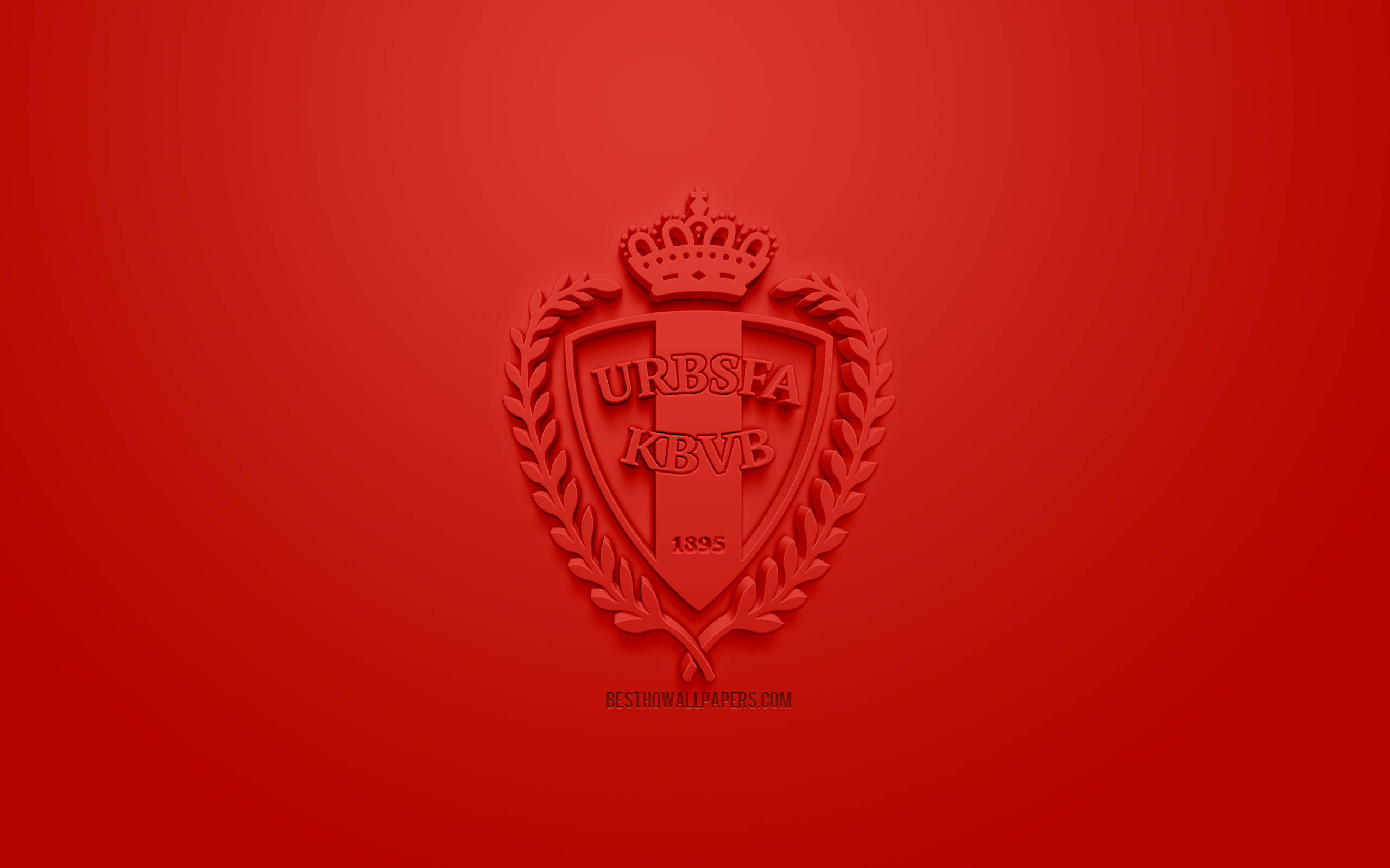 Belgium National Football Team, red emblem, crown laurel wreath, 2K Desktop Wallpaper
