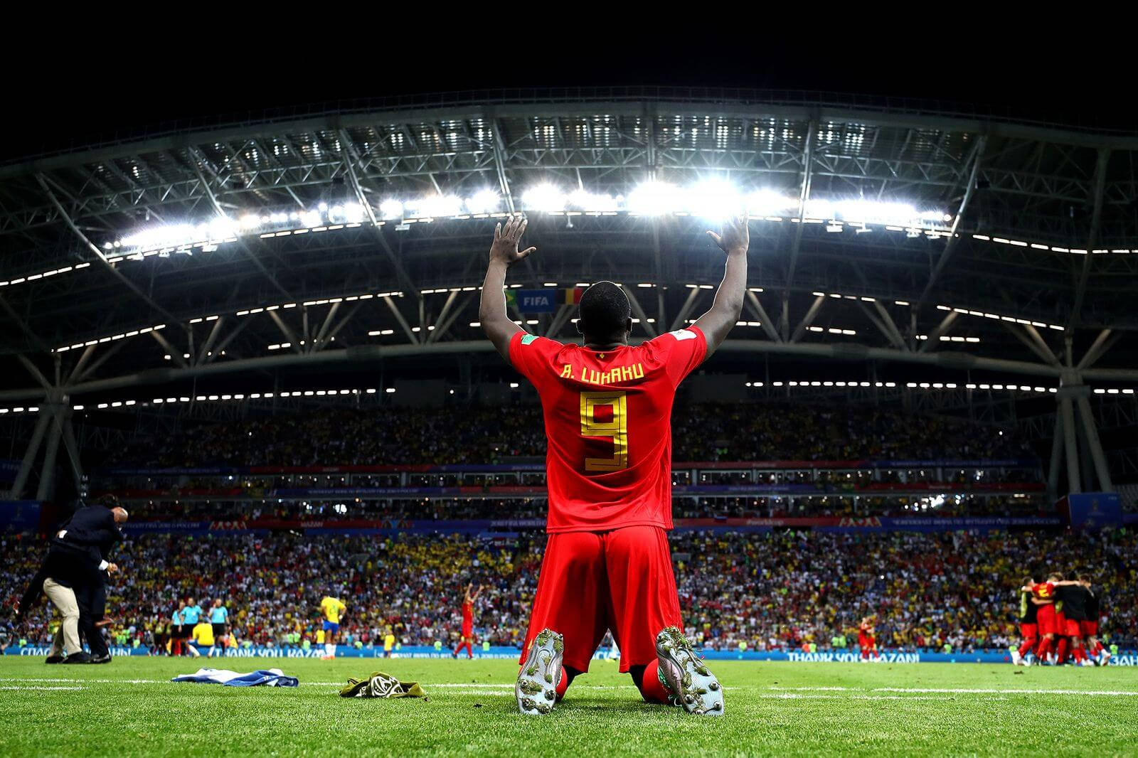 Belgium National Football Team, red jersey, grass, HD Desktop Wallpaper