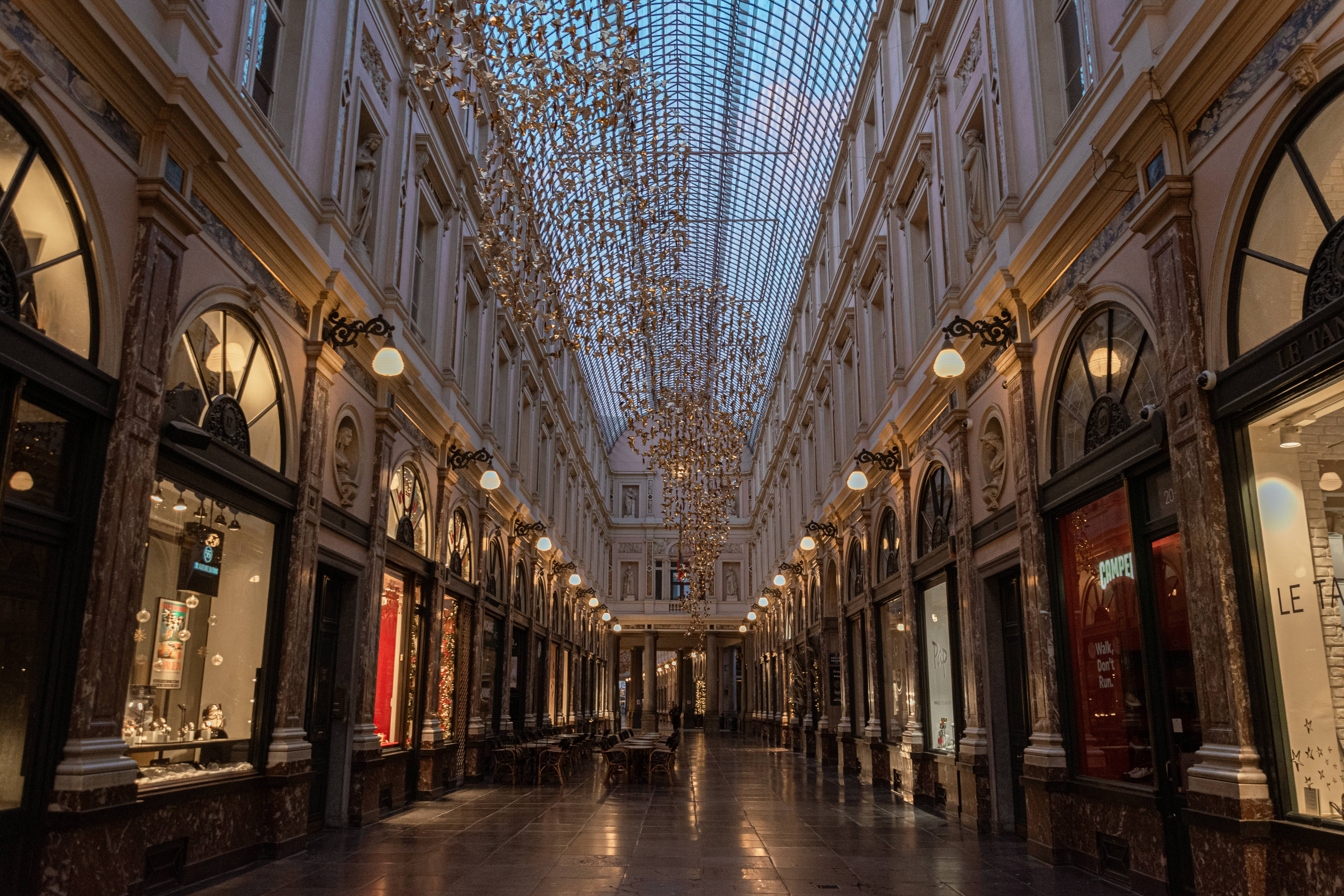 Belgium, Grand ornate shopping arcade, marble columns, 5K Desktop Wallpaper