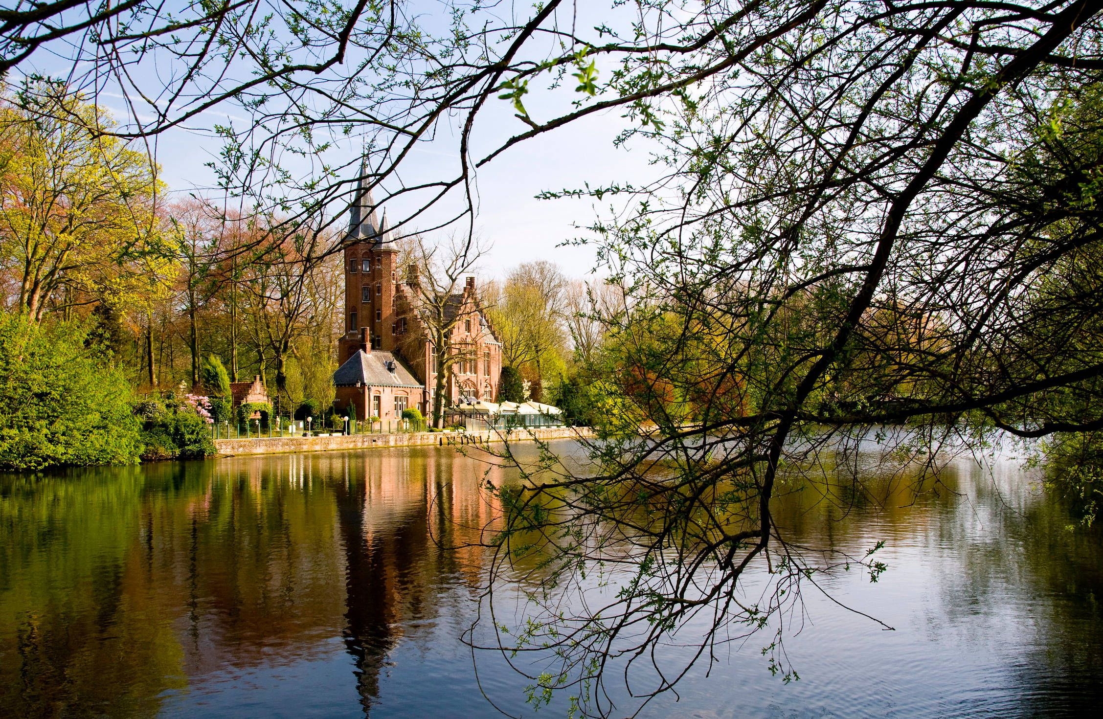 Belgium, castle, pond, Full HD Desktop Wallpaper