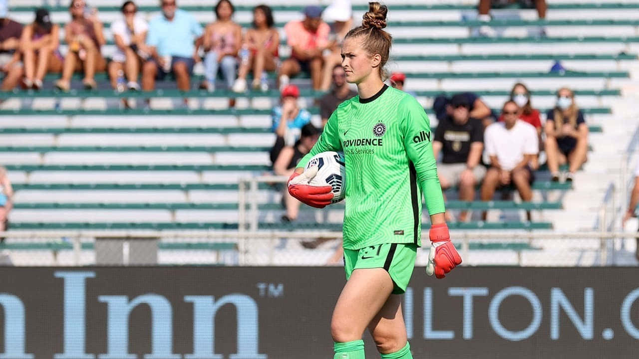 Bella Bixby, soccer goalkeeper, bright green uniform, HD Desktop Wallpaper