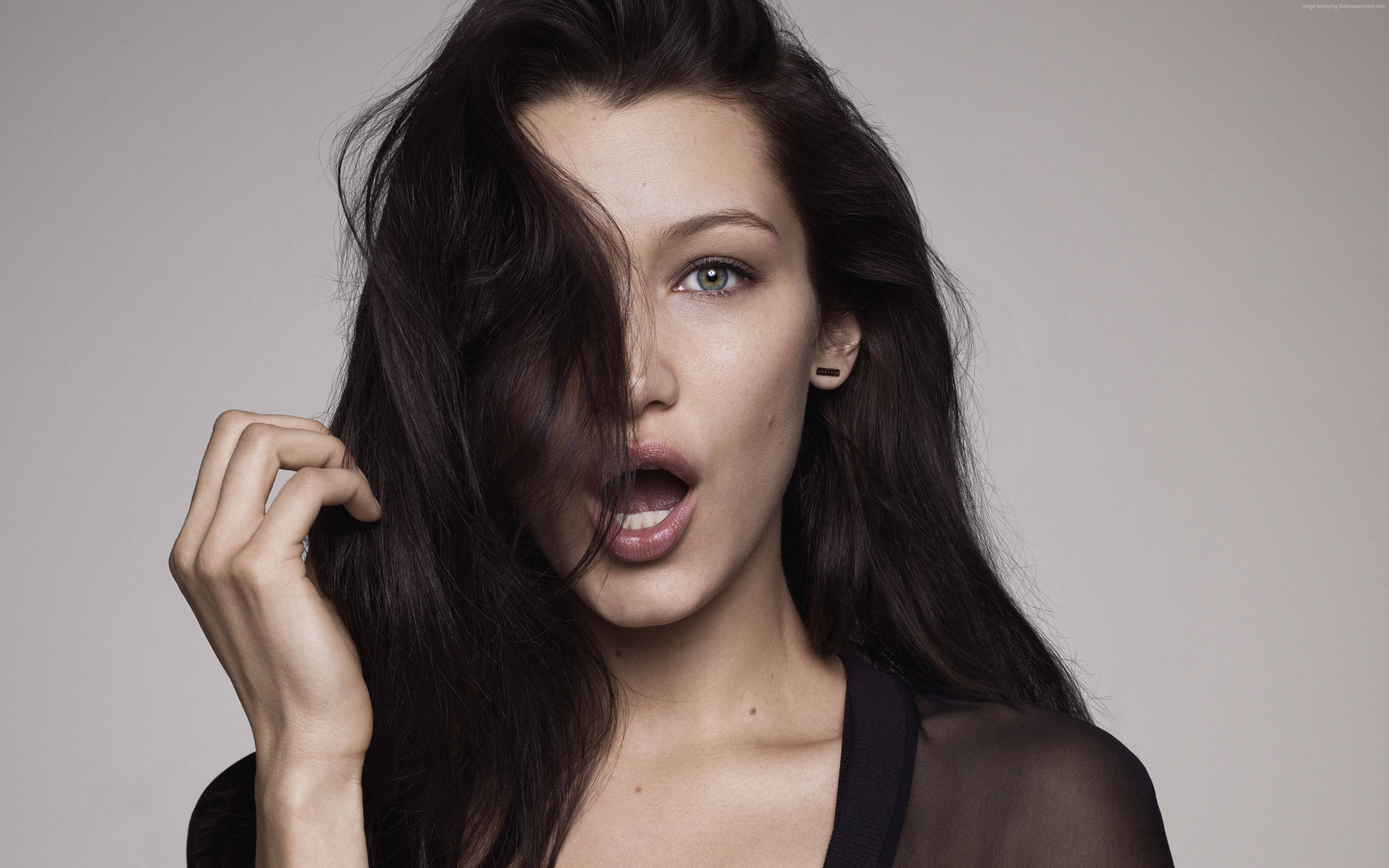 Bella Hadid, dark hair, striking eyes, 4K Desktop Wallpaper