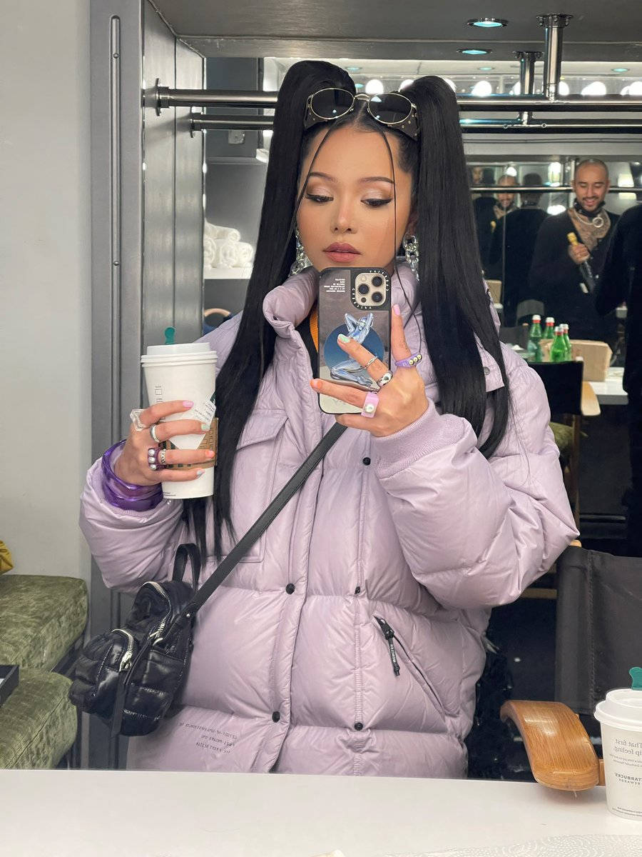 Bella Poarch, mirror selfie, long black pigtails, SD Phone Wallpaper