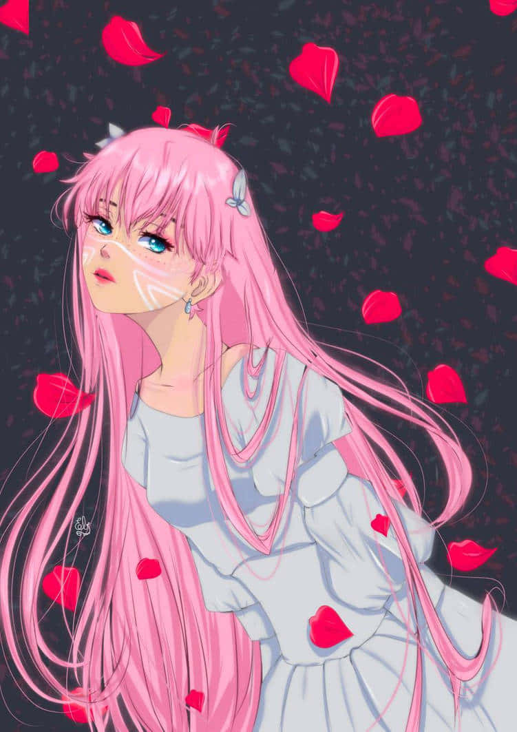 Belle Anime, rose petals, pink-haired anime girl, SD Phone Wallpaper
