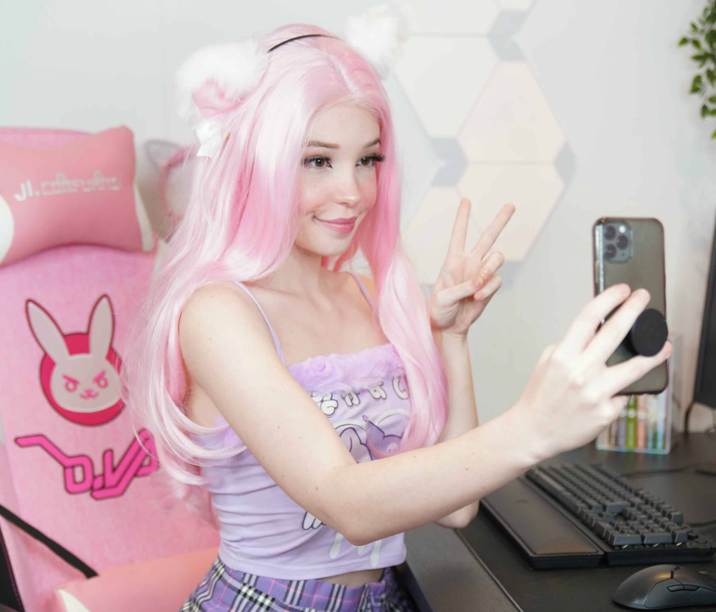 Belle Delphine, pink hair, cat ears, Full HD Desktop Wallpaper