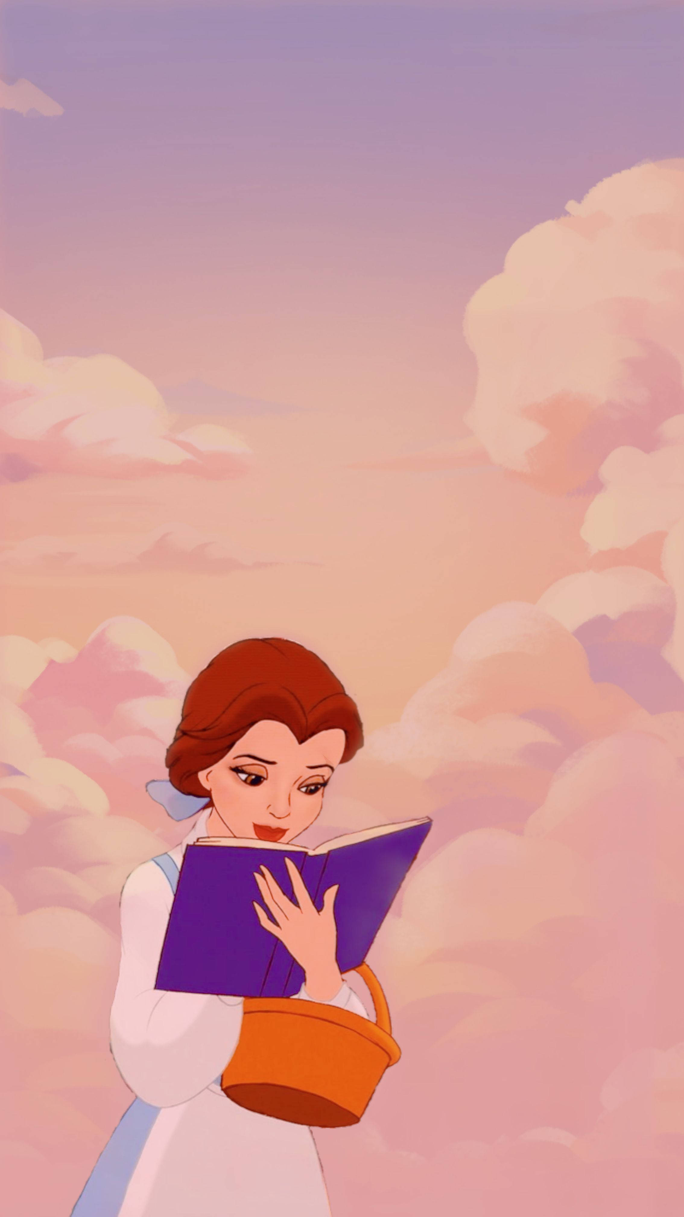 Belle, red hair, purple book, 4K Phone Wallpaper