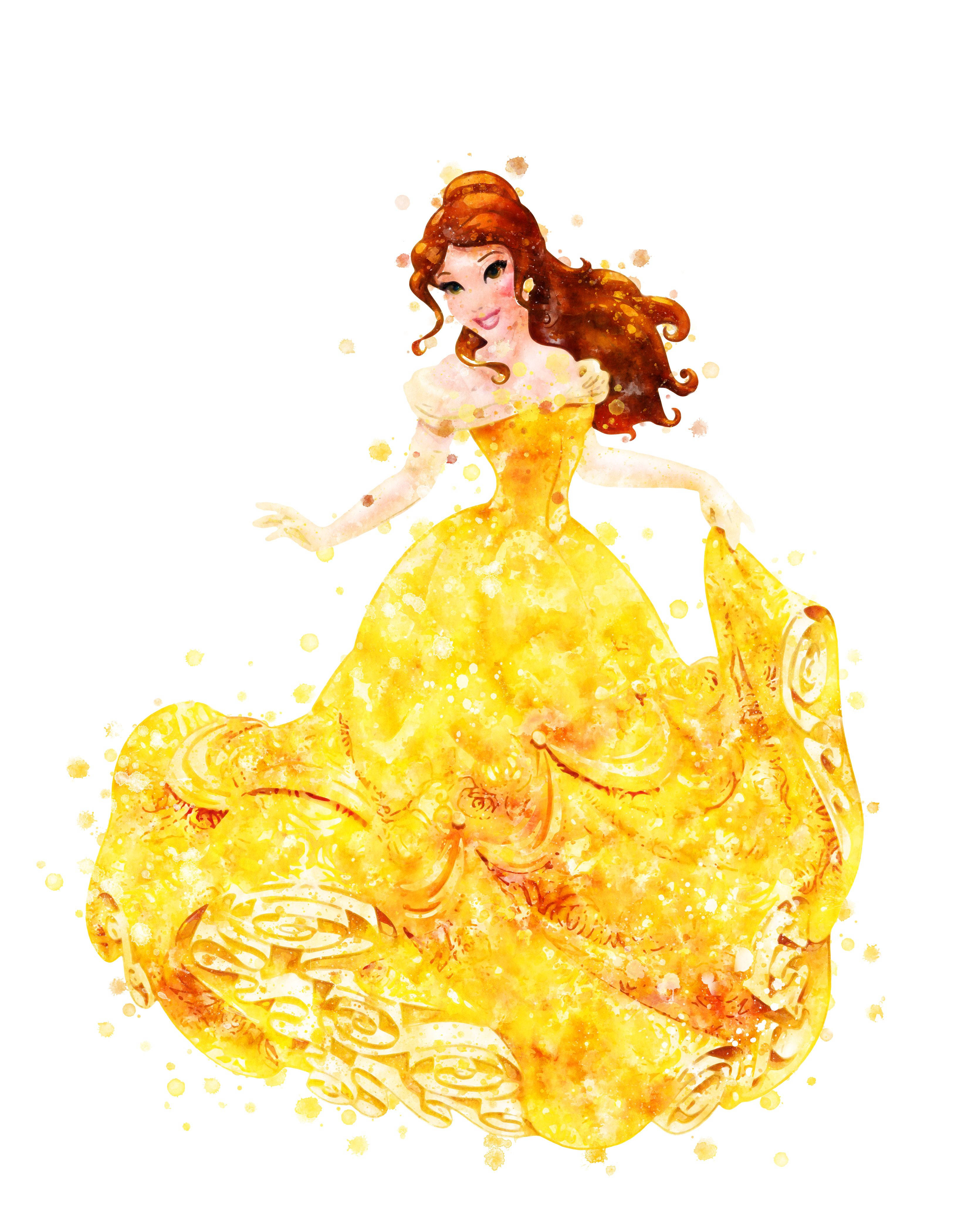 Belle, yellow ball gown, red hair, 4K Phone Wallpaper