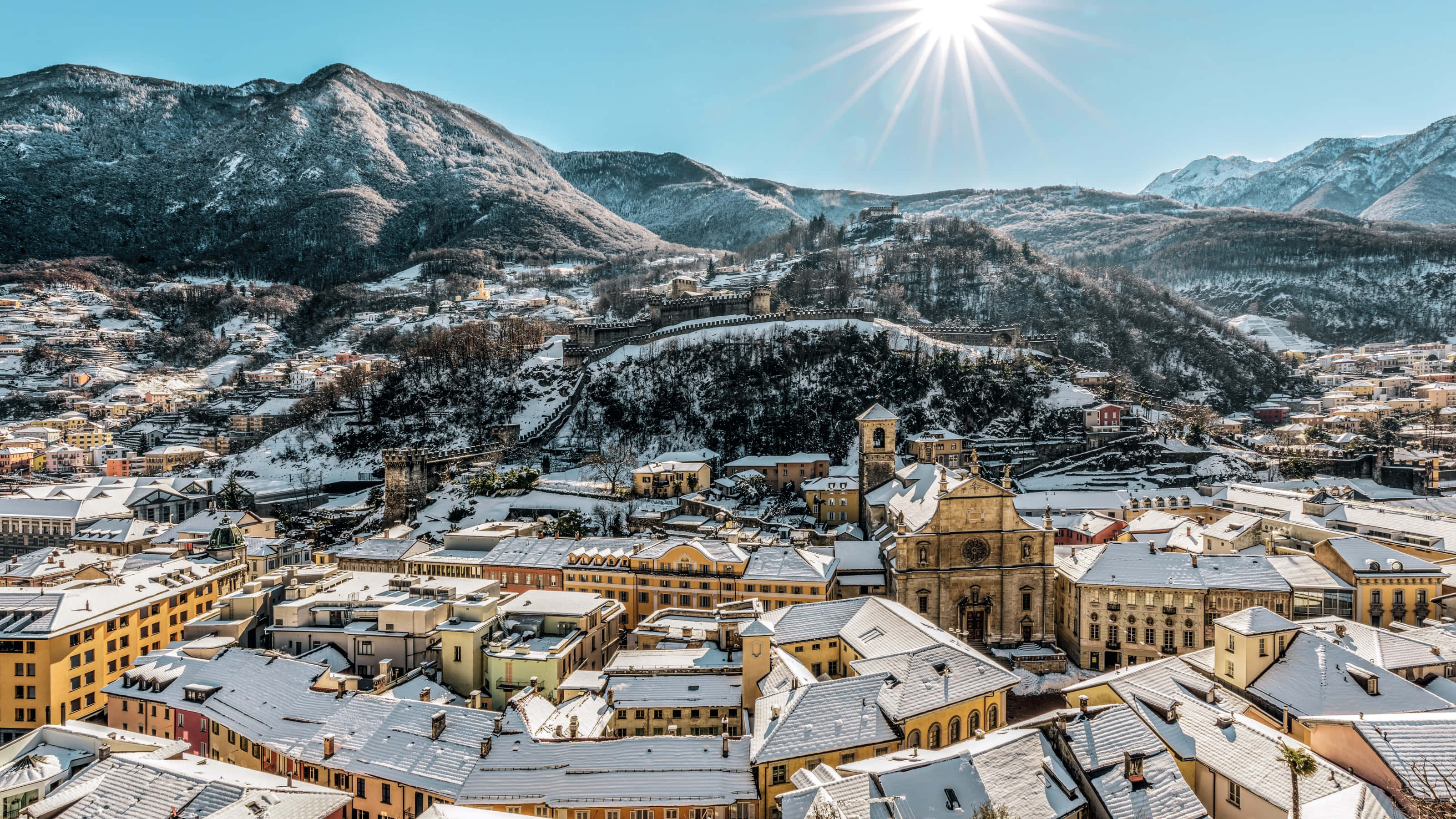Bellinzona, Switzerland, historic castles, 2K Desktop Wallpaper