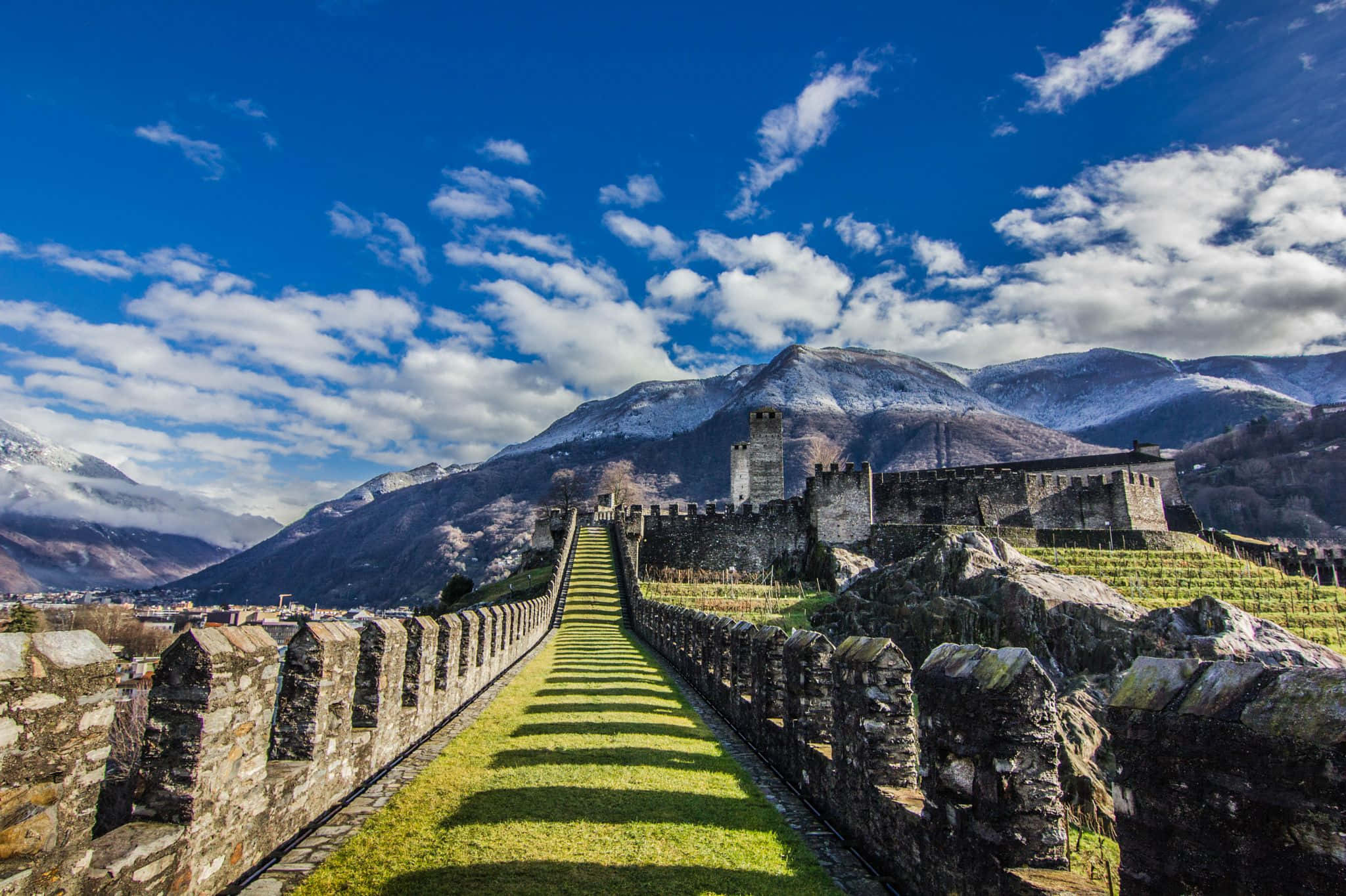 Bellinzona, Switzerland, stone fortress path, Full HD Desktop Wallpaper