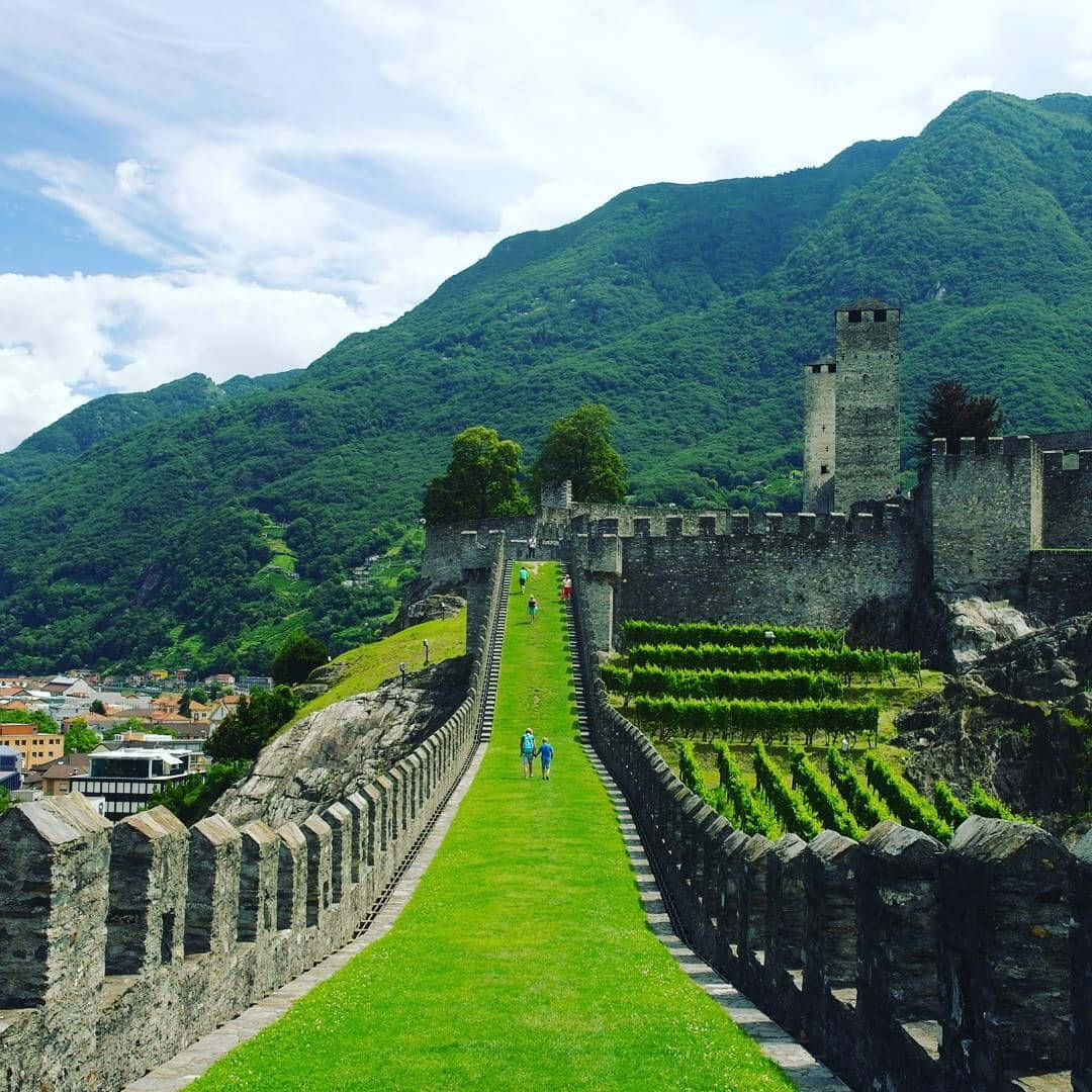 Bellinzona, three castles, sunset, SD Desktop Wallpaper