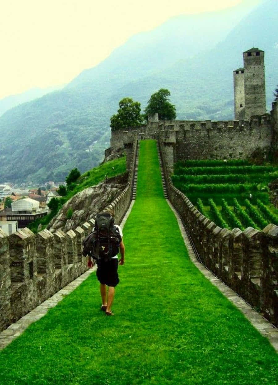 Bellinzona, ancient castle towers, sunlit sky, SD Phone Wallpaper