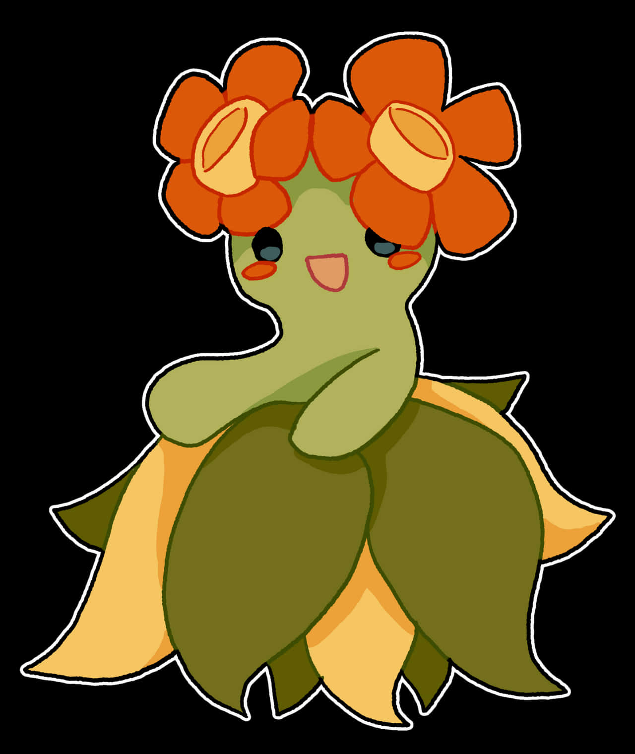 Bellossom, green cartoon creature, orange flower-like hair, HD Phone Wallpaper