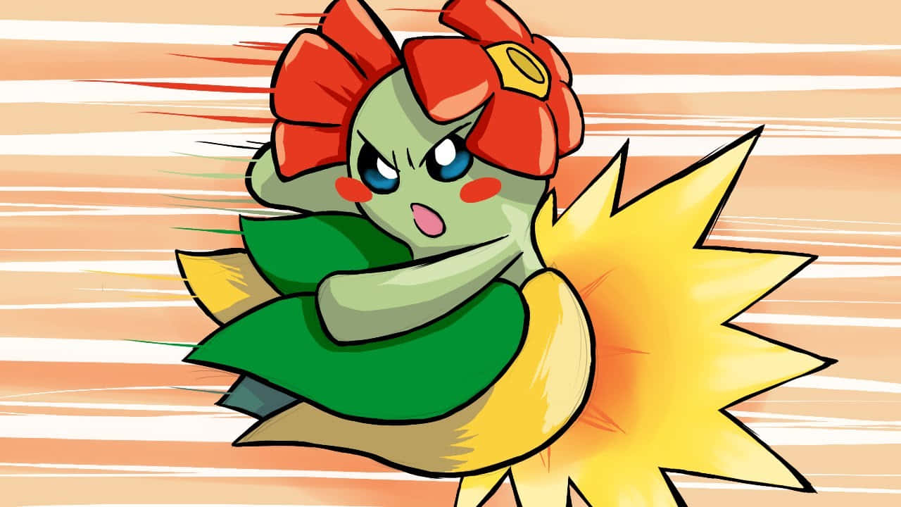 Bellossom, green creature, red flower headgear, HD Desktop Wallpaper