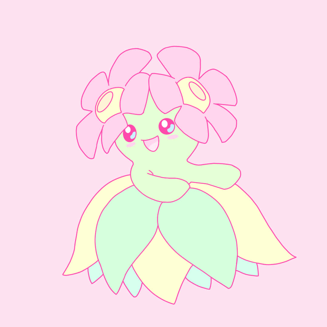 Bellossom, pink petals, smiling face, SD Desktop Wallpaper