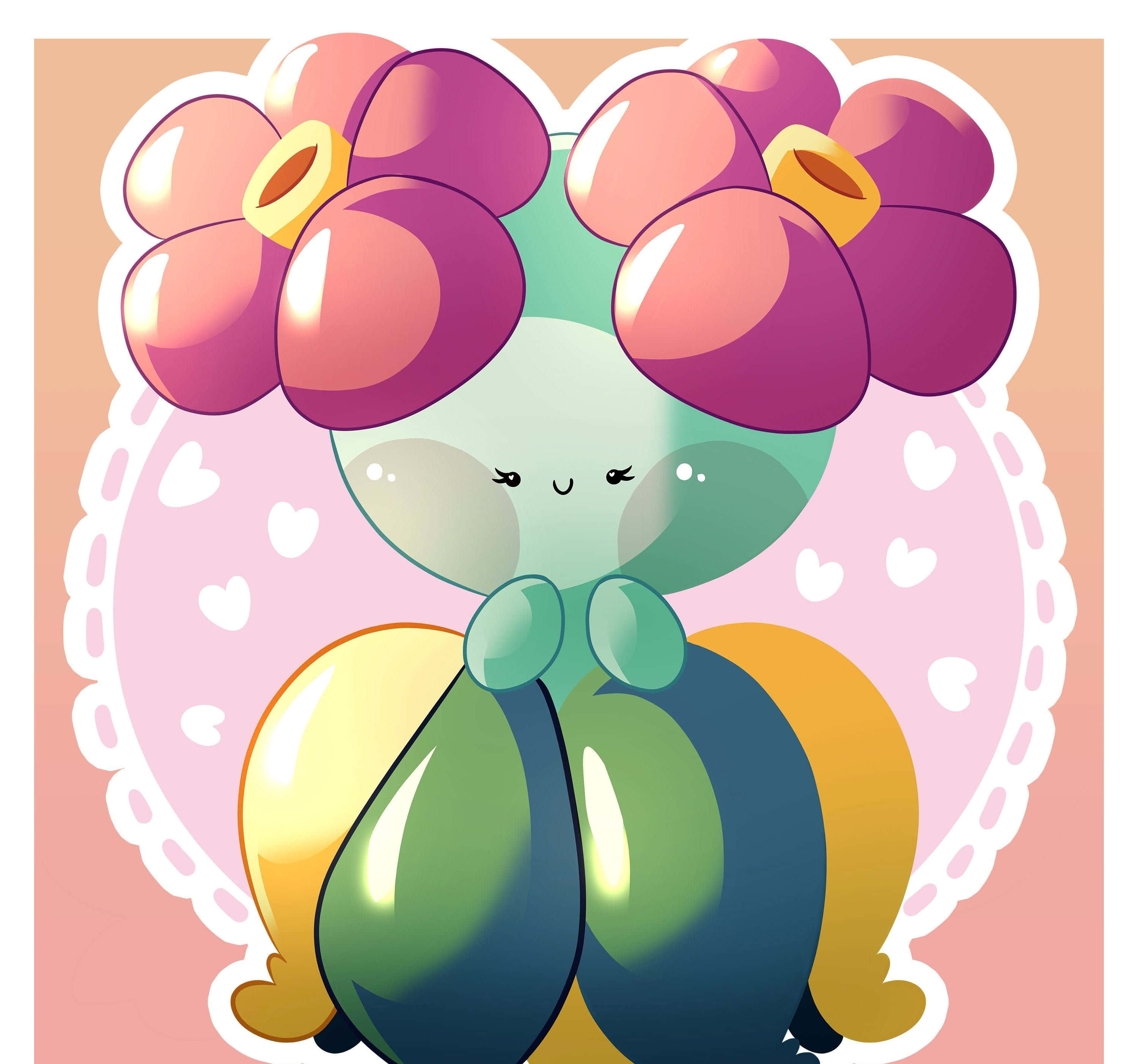Bellossom, huge-faced, green cartoon creature, 2K Desktop Wallpaper