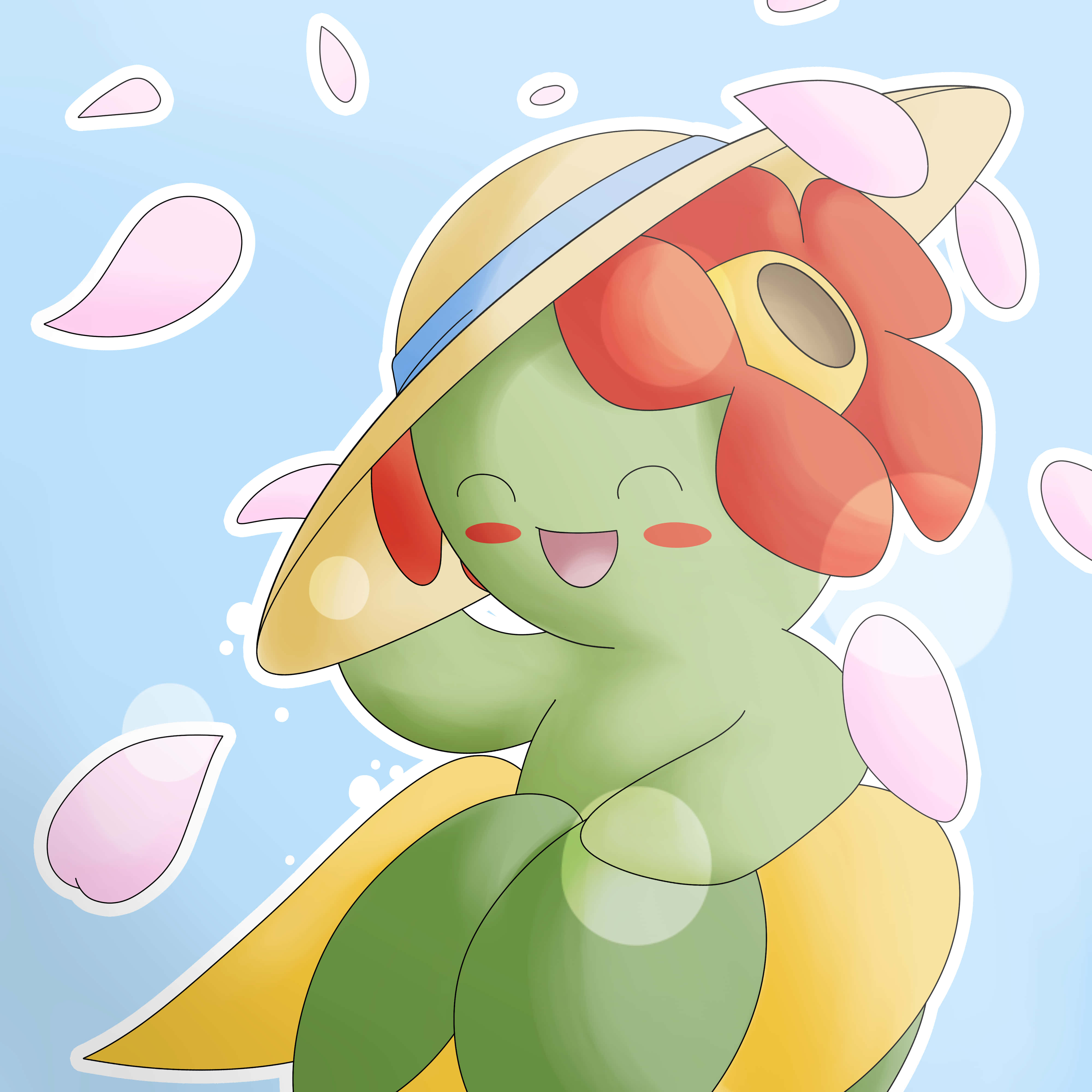 Bellossom, pink droplets, green anime character, 4K Desktop Wallpaper