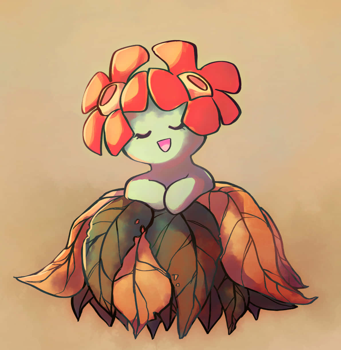 Bellossom, red blossoms, leafy skirt, SD Phone Wallpaper