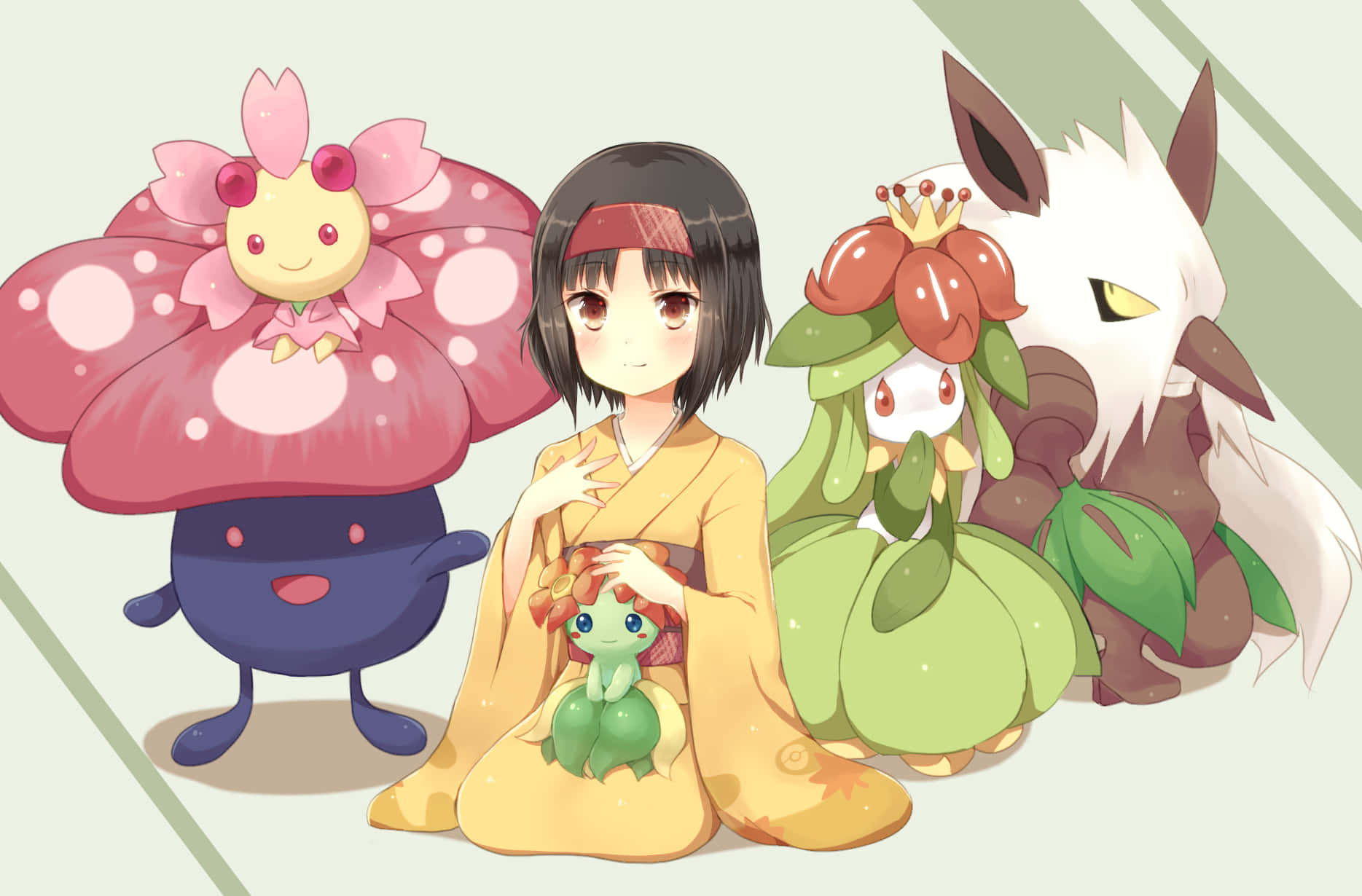 Bellossom, yellow kimono, frog-like creature, HD Desktop Wallpaper