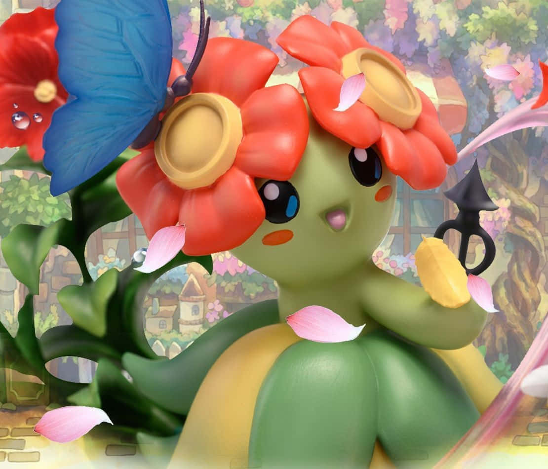 Bellossom, green Pokémon, red flower headgear, SD Desktop Wallpaper