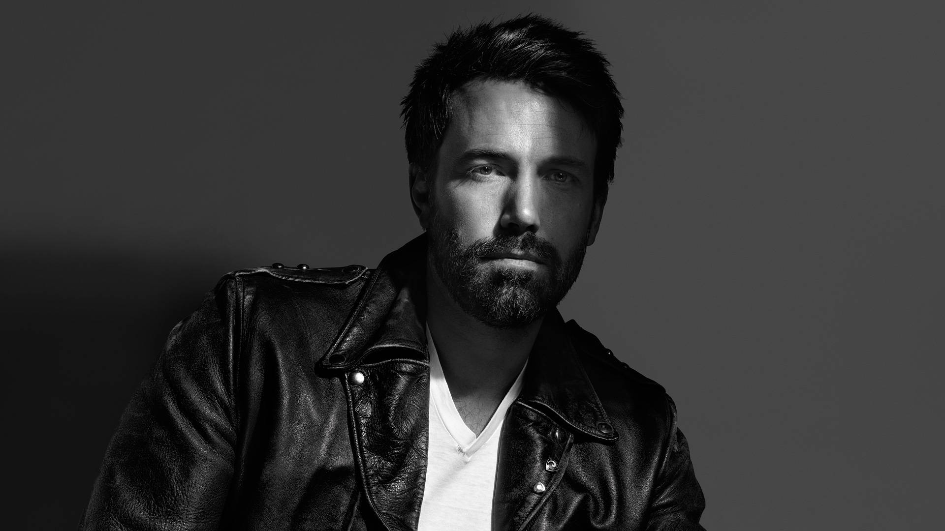 Ben Affleck, black and white portrait, beard, Full HD Desktop Wallpaper