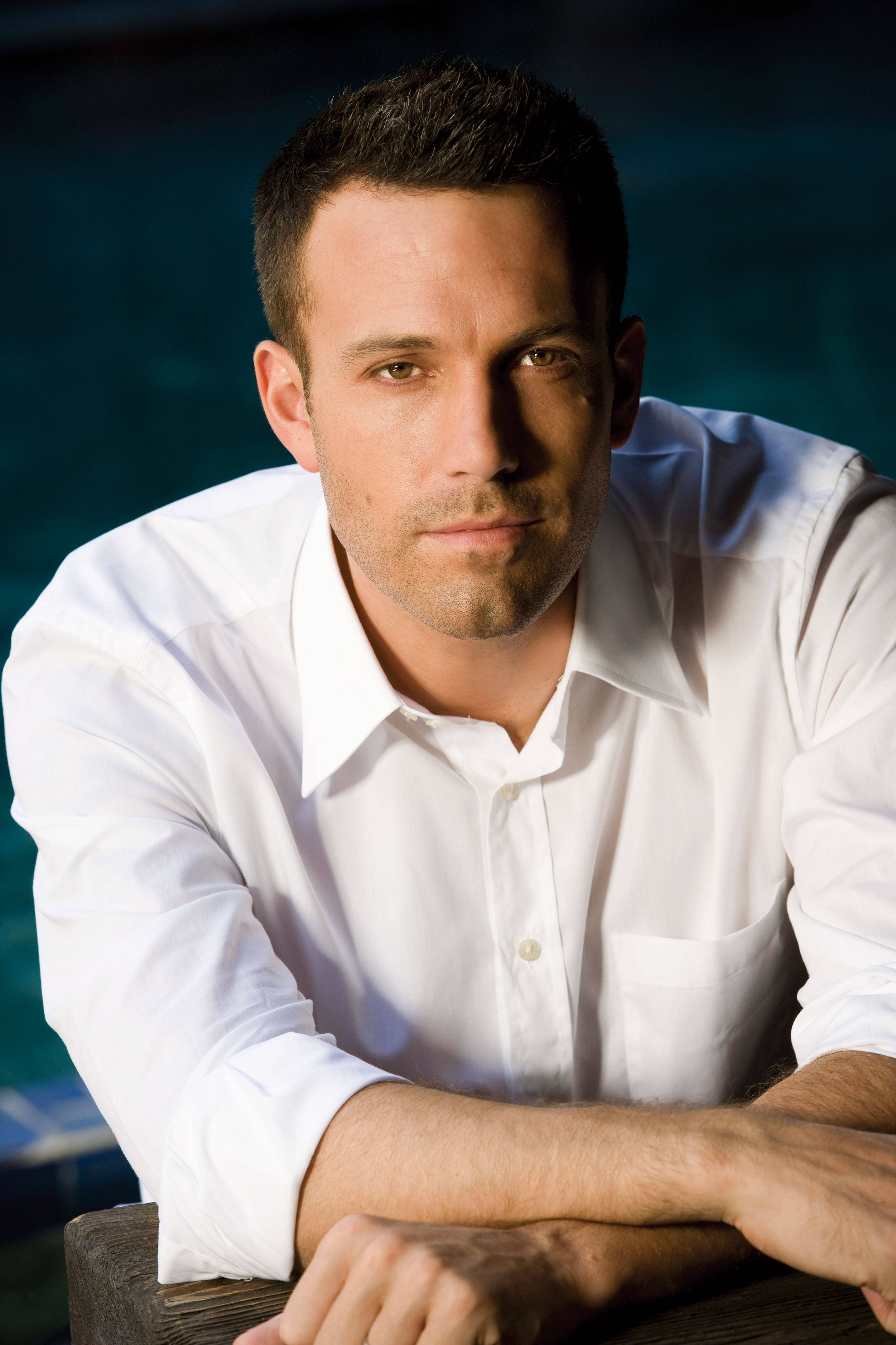 Ben Affleck, crisp white shirt, serious gaze, 5K Phone Wallpaper