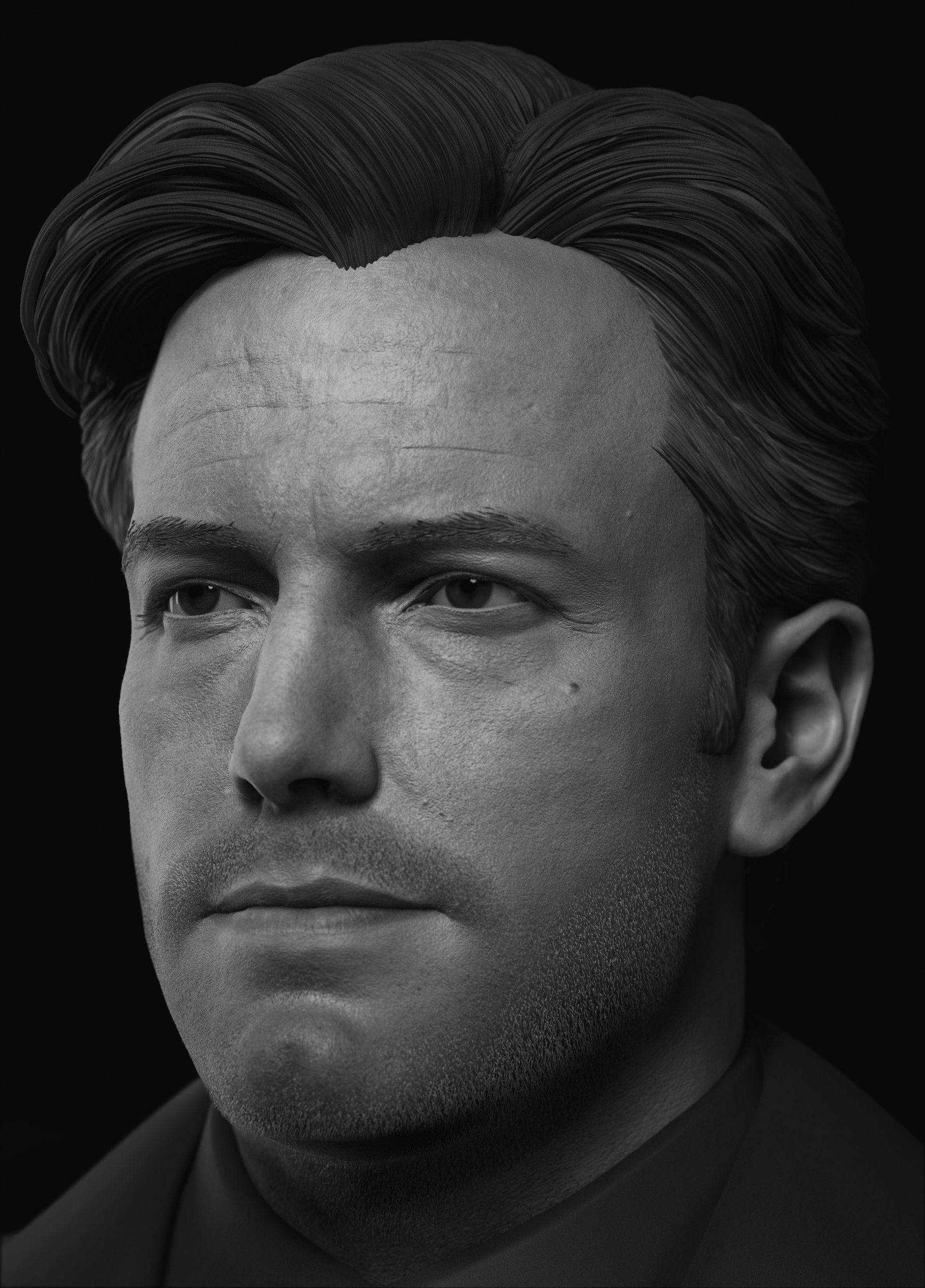 Ben Affleck, black and white, 3d-rendered, 2K Phone Wallpaper