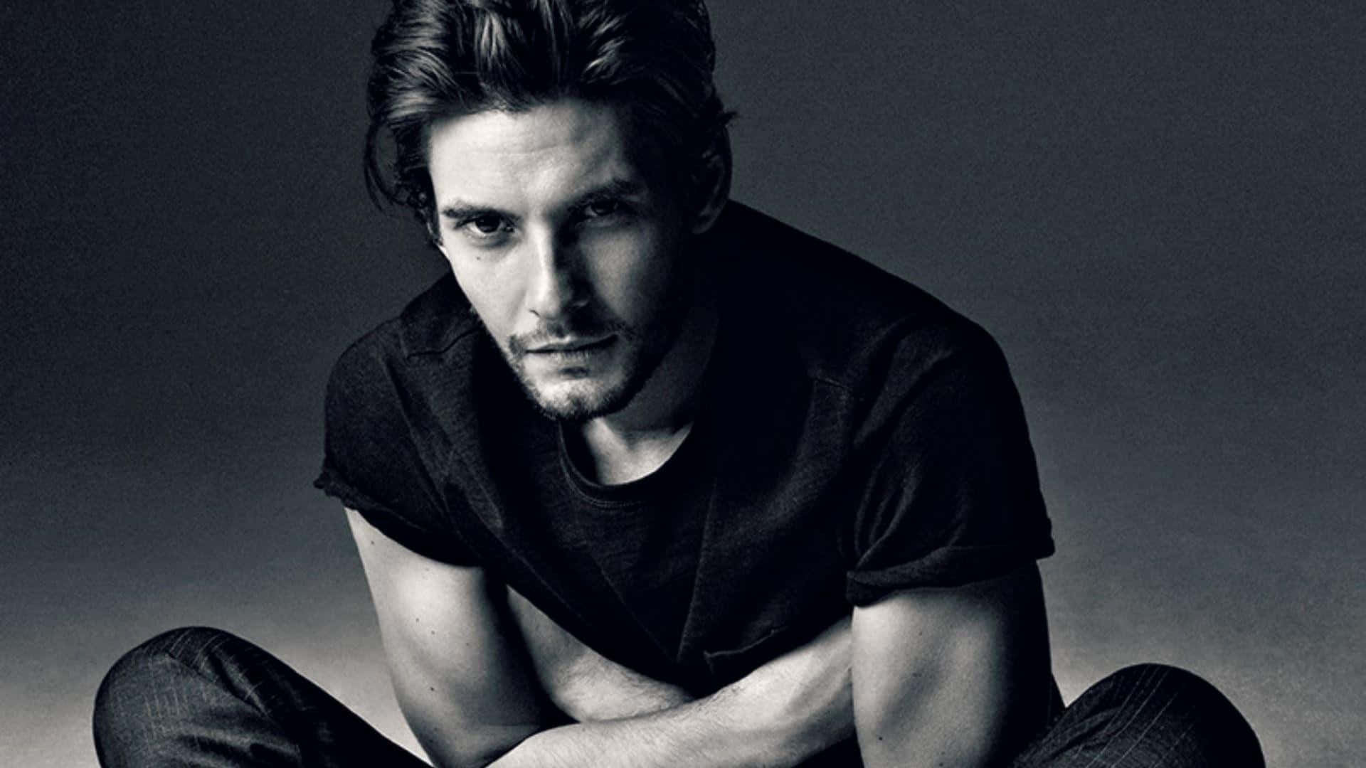 Ben Barnes, black and white portrait, intense gaze, Full HD Desktop Wallpaper