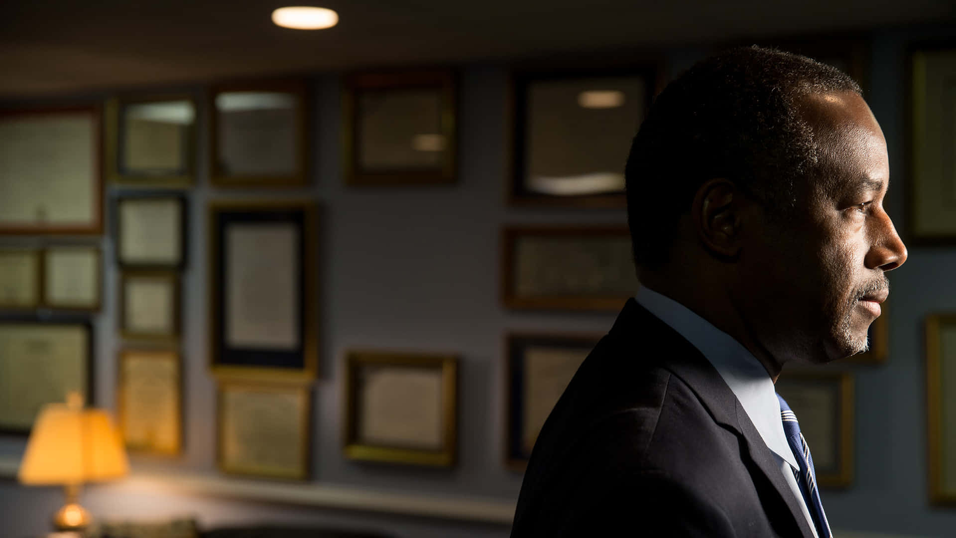 Ben Carson, suit, dimly lit office, Full HD Desktop Wallpaper