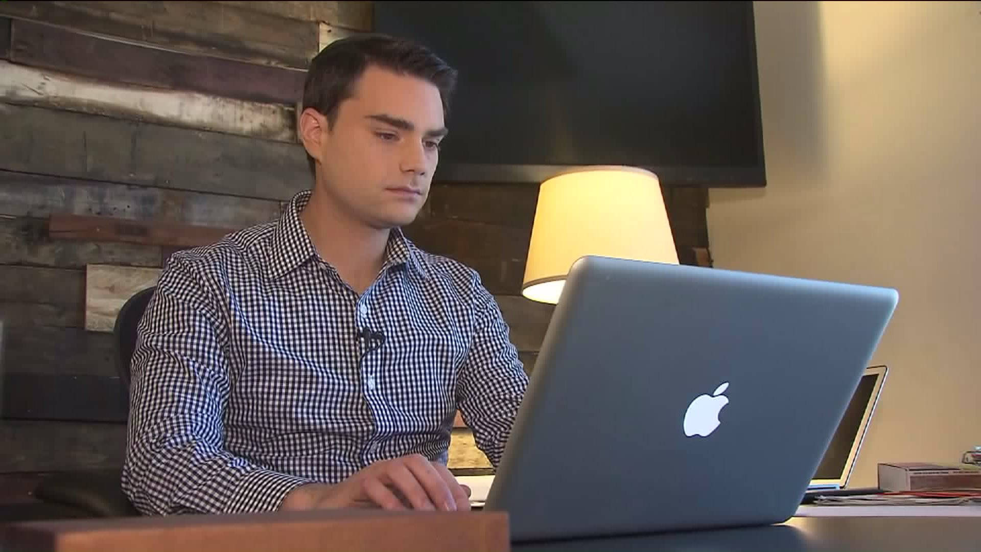 Ben Shapiro, checkered shirt, laptop, Full HD Desktop Wallpaper