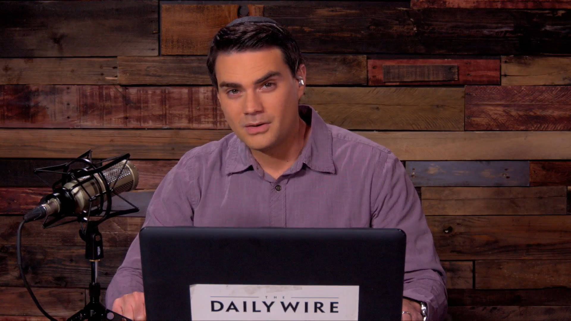 Ben Shapiro, purple shirt, desk, Full HD Desktop Wallpaper