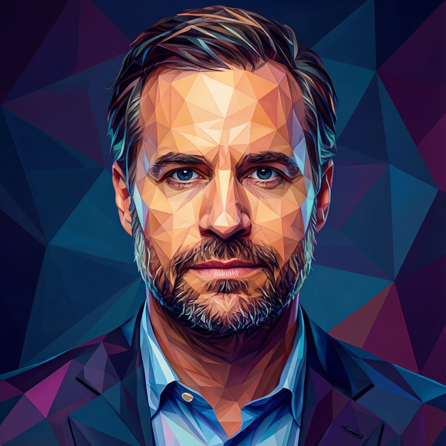 low poly, beard, blue eyes, HD Desktop Wallpaper
