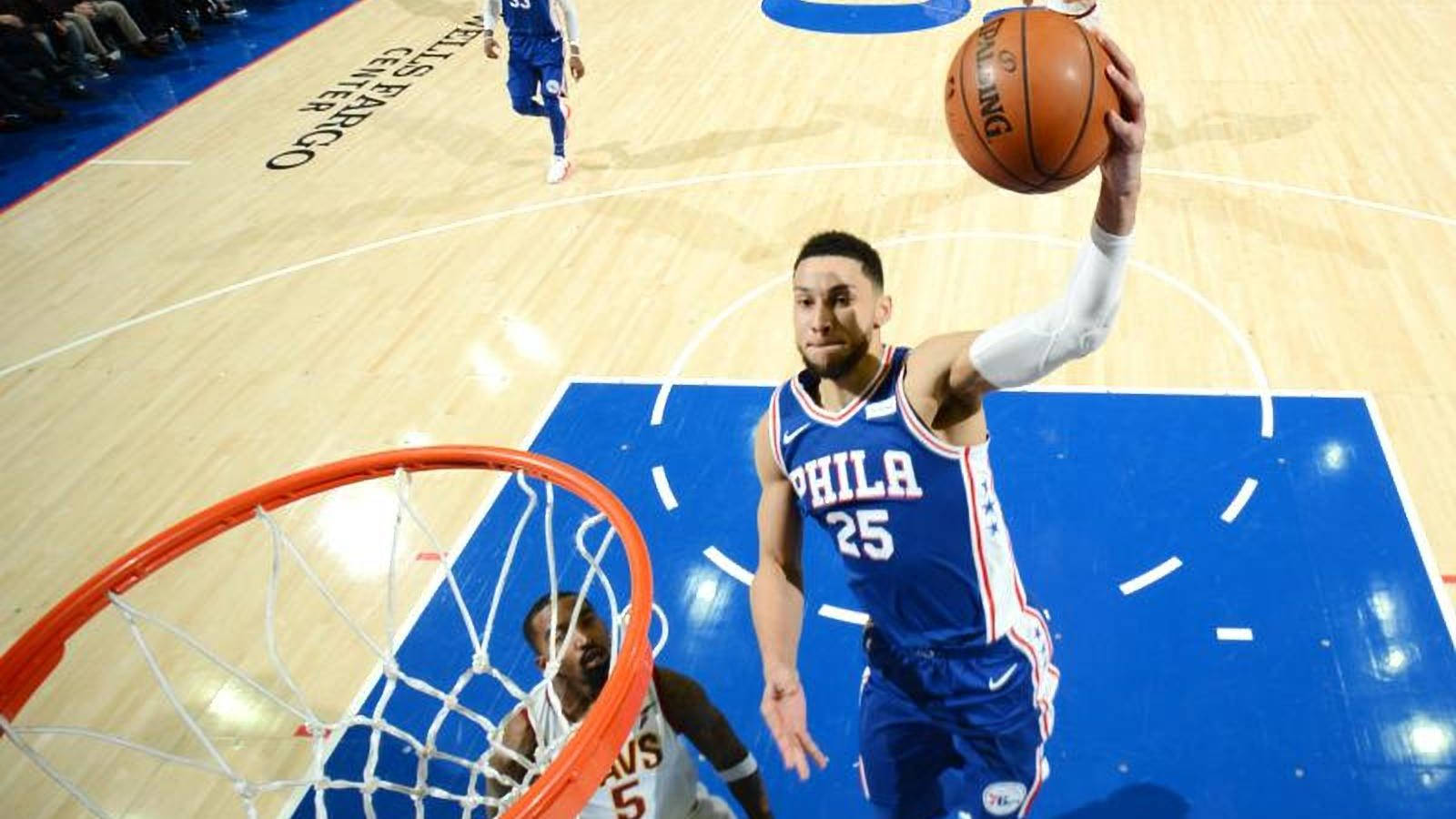 Ben Simmons, ring dunk, blue jersey, HD Desktop Wallpaper