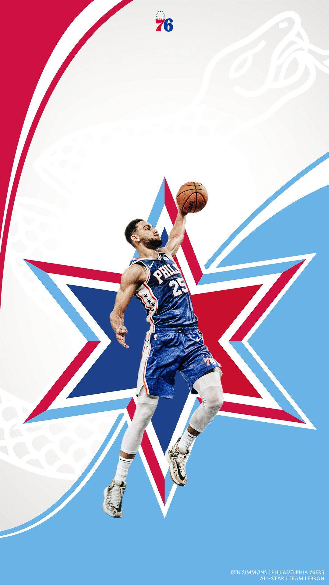 Ben Simmons, blue jersey, red white and blue star background, Full HD Phone Wallpaper