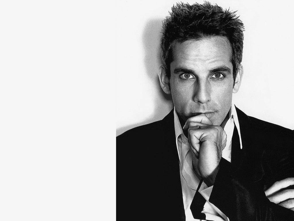 Ben Stiller, black and white portrait, suit, SD Desktop Wallpaper