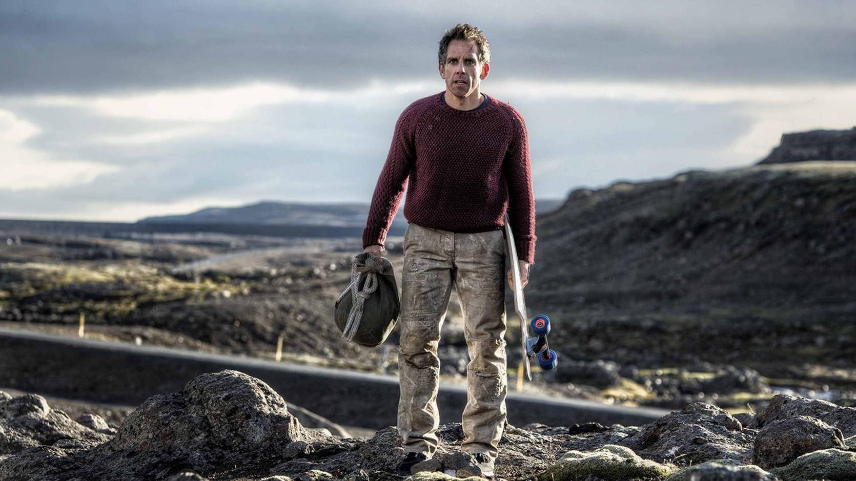 Ben Stiller, red sweater, skateboard, HD Desktop Wallpaper