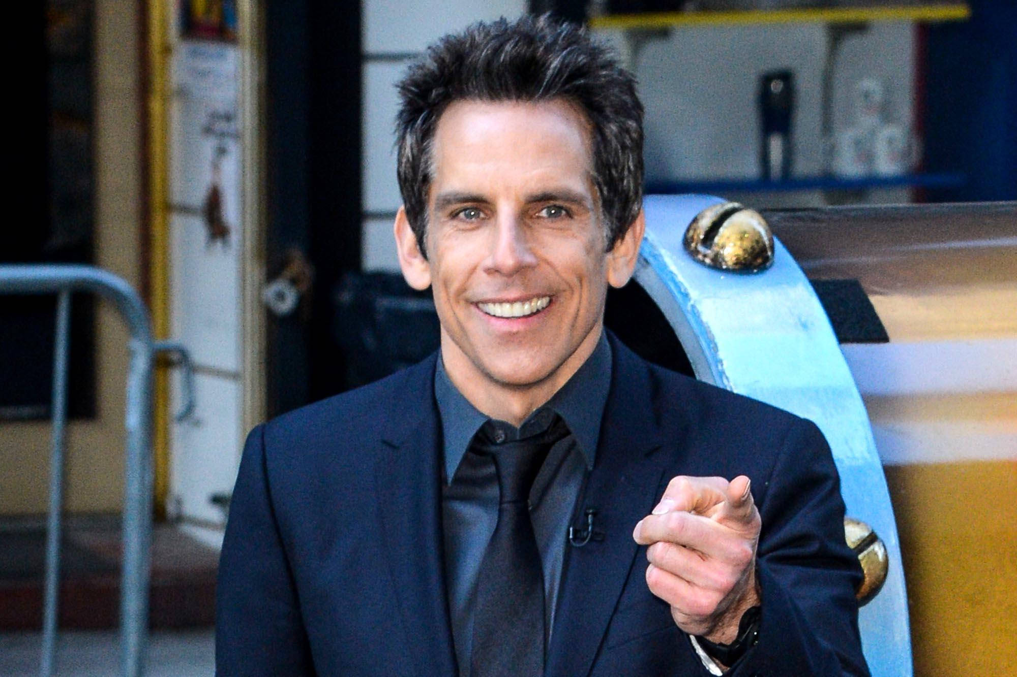 Ben Stiller, dark suit, vintage blue car, Full HD Desktop Wallpaper