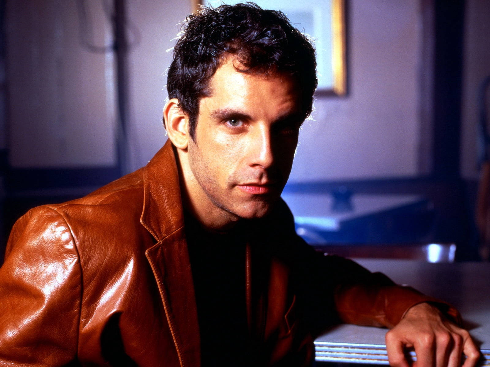 Ben Stiller, brown leather jacket, dimly lit room, HD Desktop Wallpaper