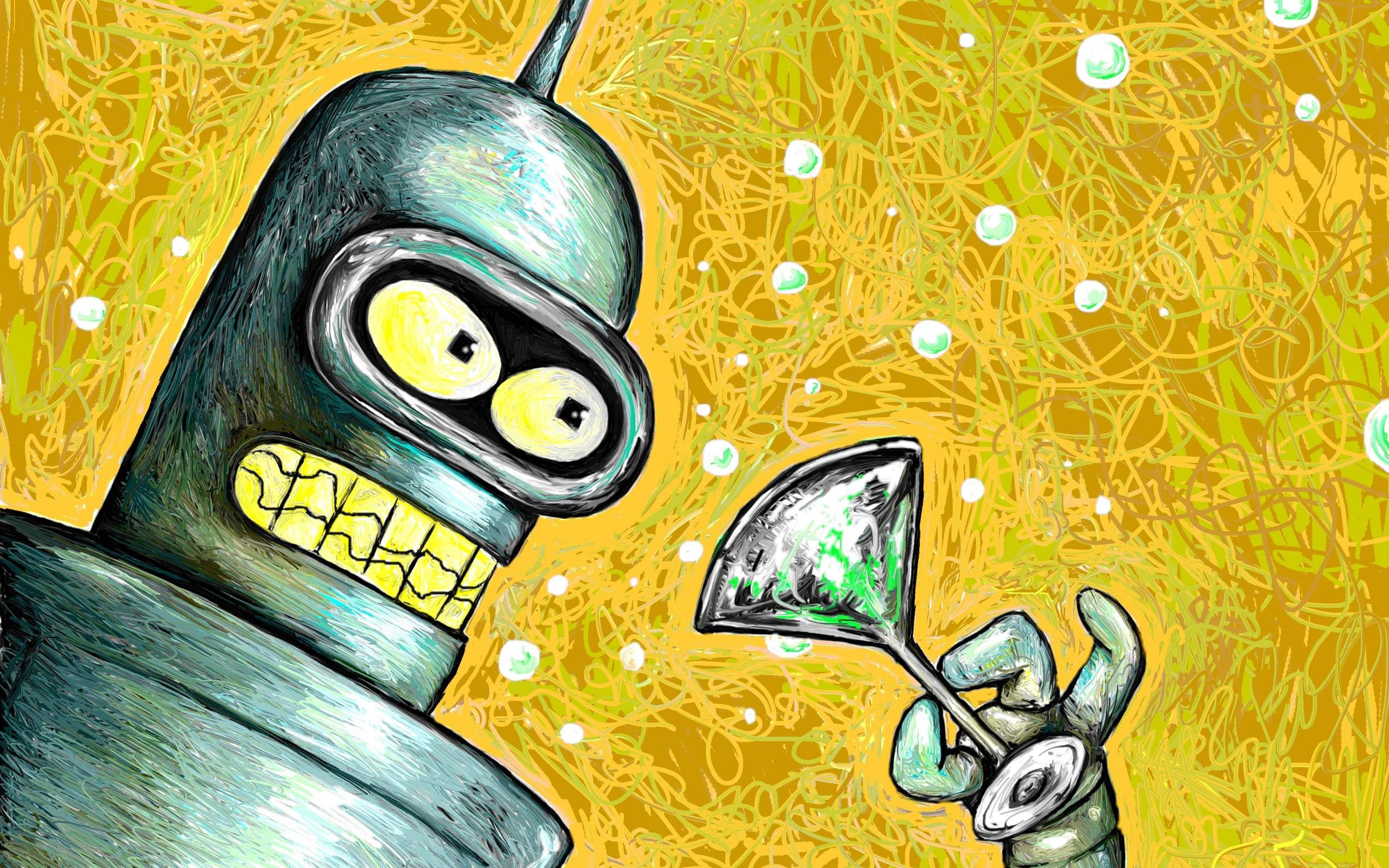 Futurama Bender, cracked teeth, wide eyes, 2K Desktop Wallpaper