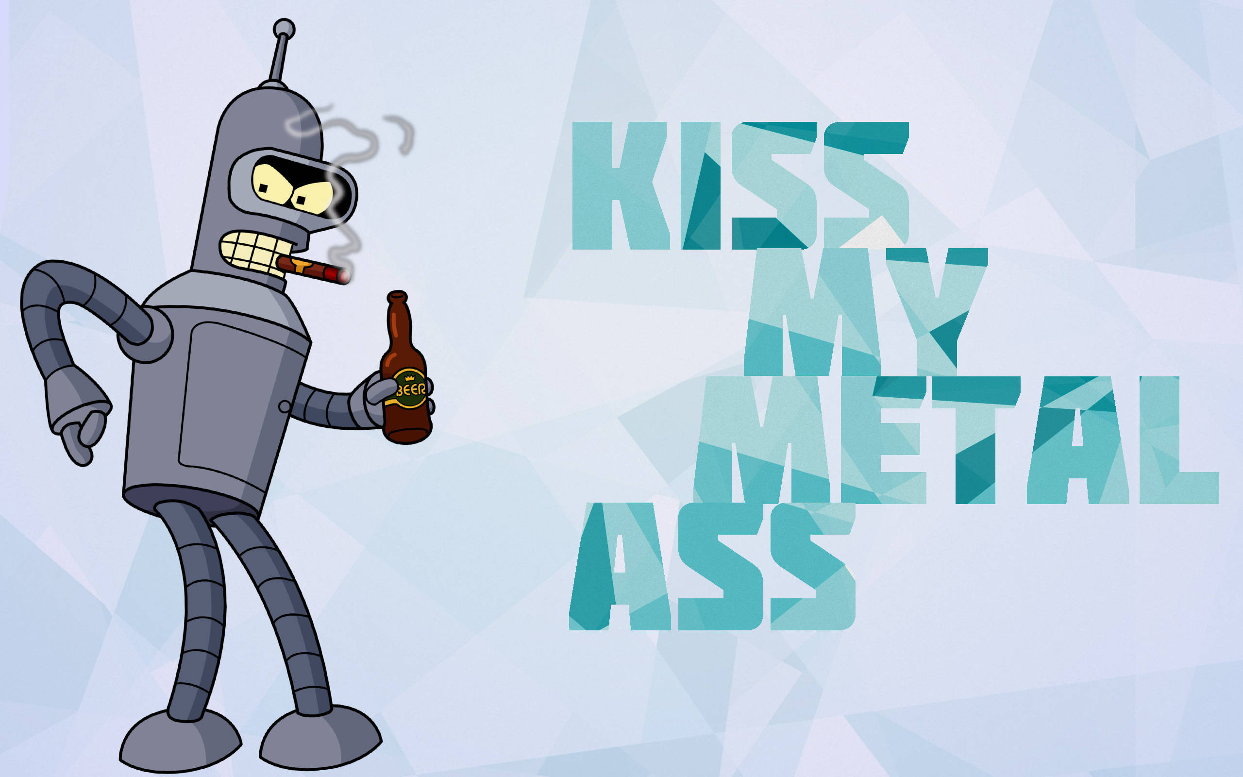 Bender Futurama, beer bottle, cigarette, 2K Desktop Wallpaper