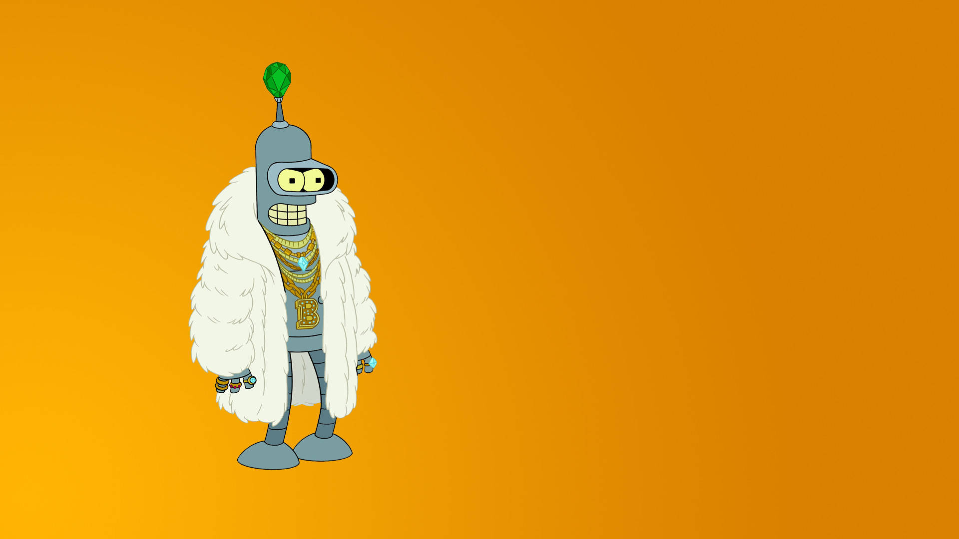 Futurama Bender, white fur coat, gold chains, Full HD Desktop Wallpaper