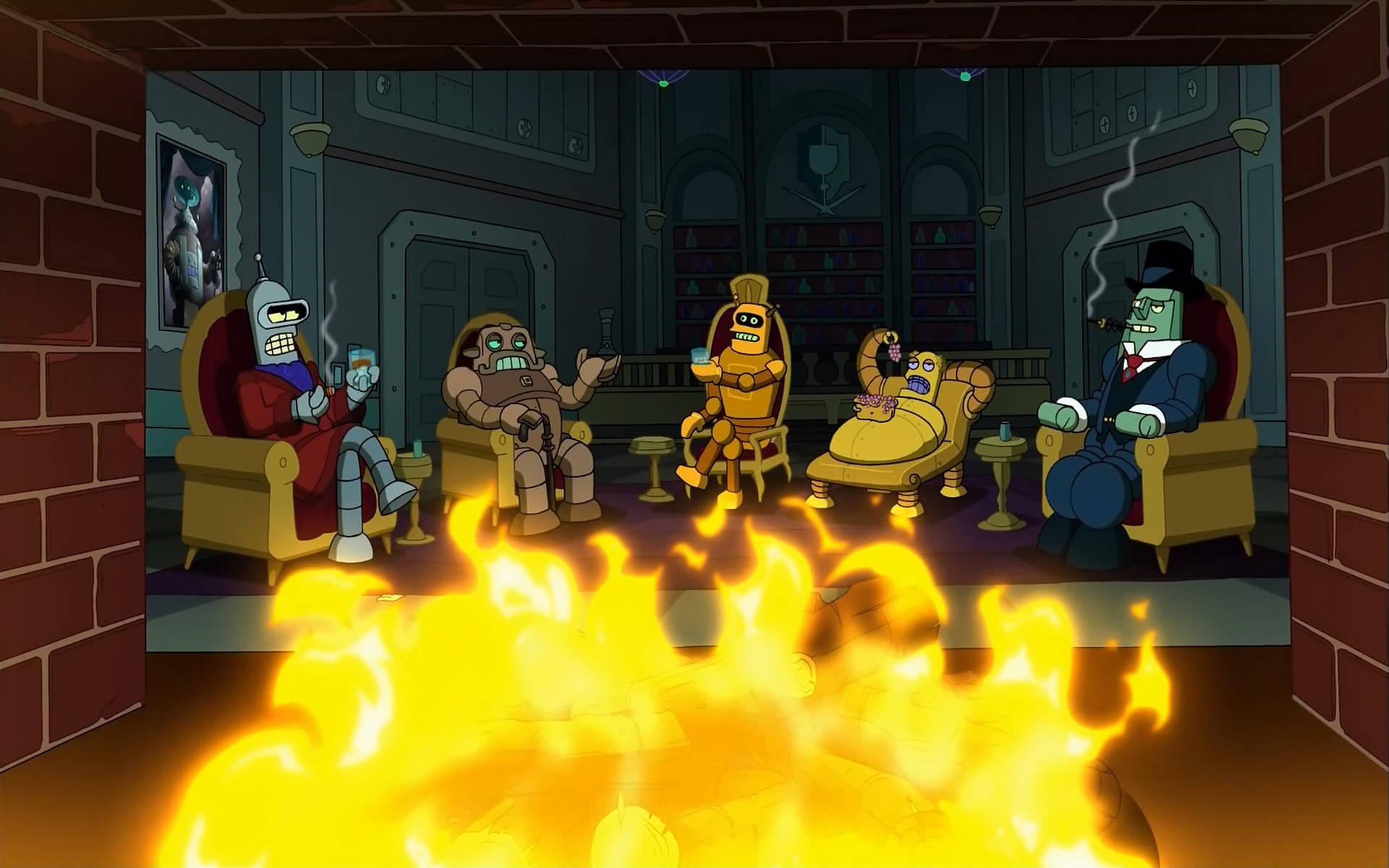 Futurama, Bender, golden chairs, Full HD Desktop Wallpaper