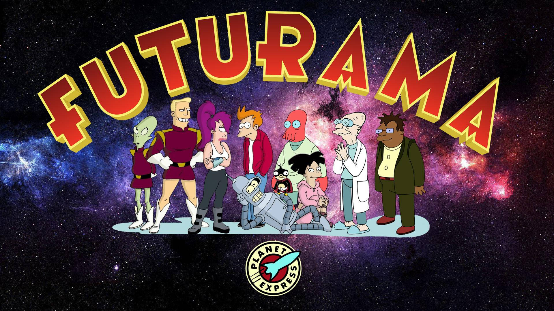 Futurama, floating platform, vibrant cosmic nebula, Full HD Desktop Wallpaper