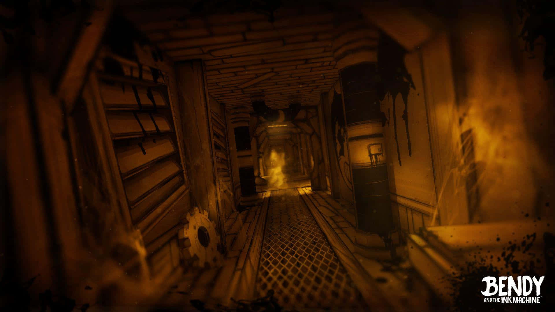Bendy and the ink machine, dark hallway, flickering flames, Full HD Desktop Wallpaper